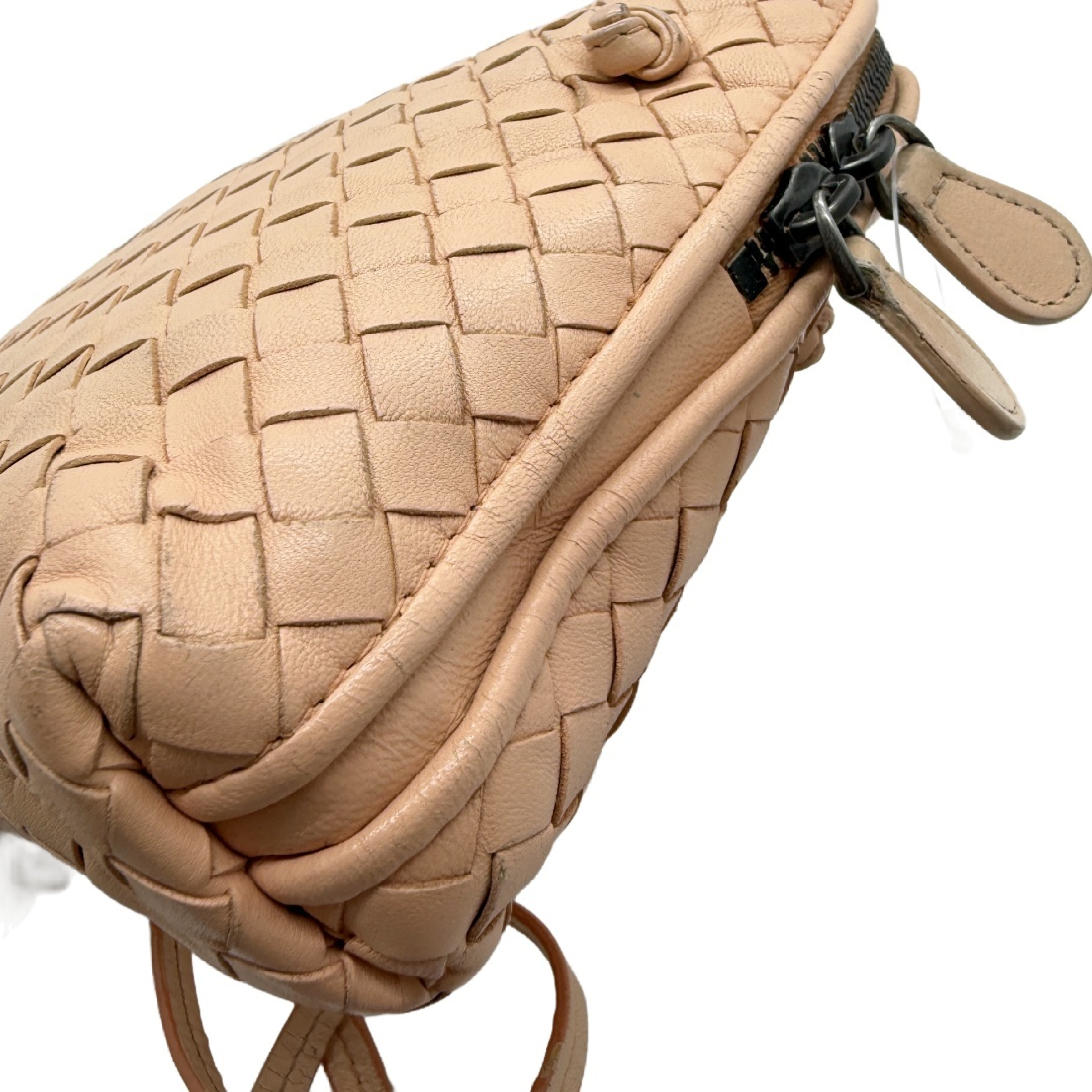 Intrecciato Leather Handbag, Pink Beige Shoulder Bag — view 7