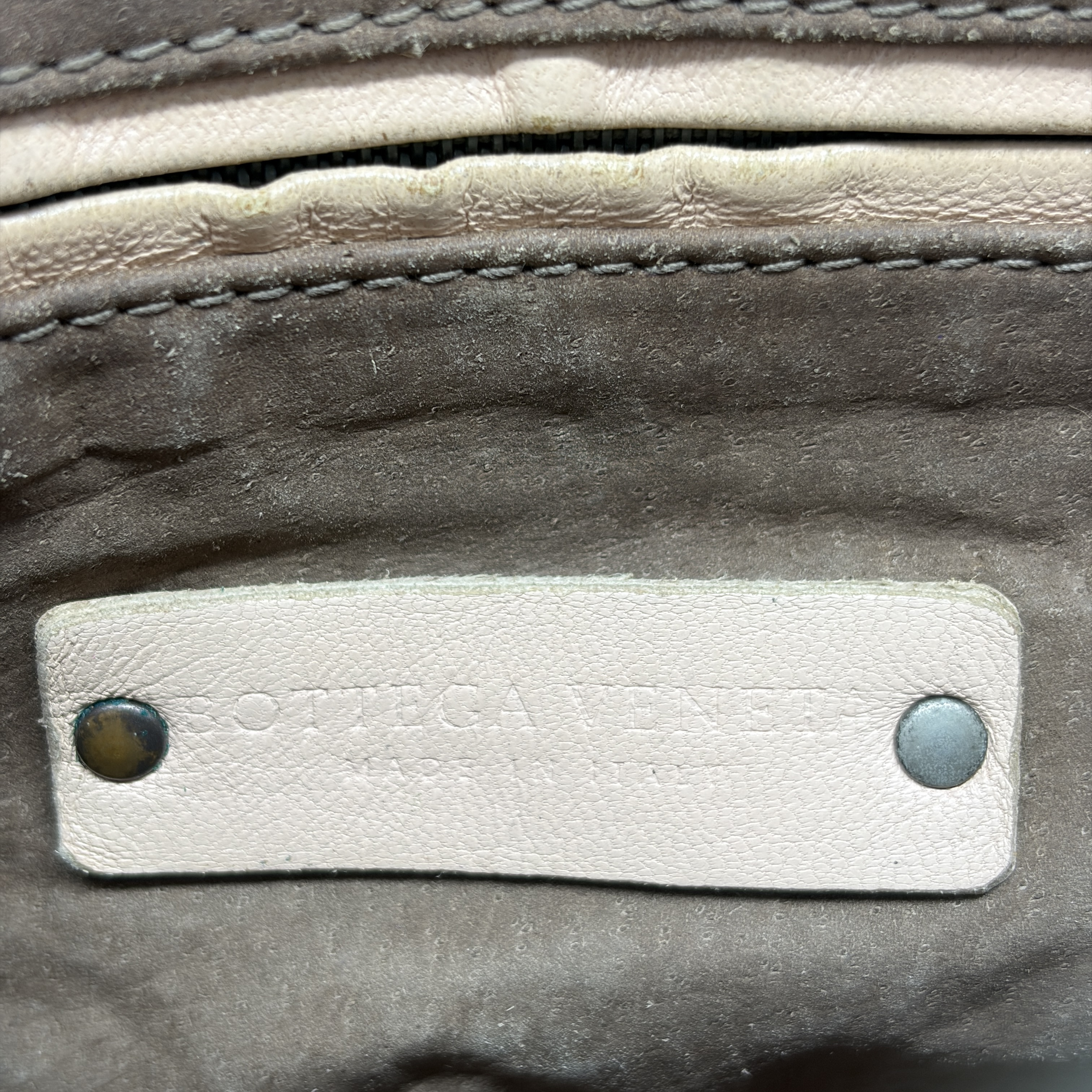 Intrecciato Leather Handbag, Pink Beige Shoulder Bag — view 10