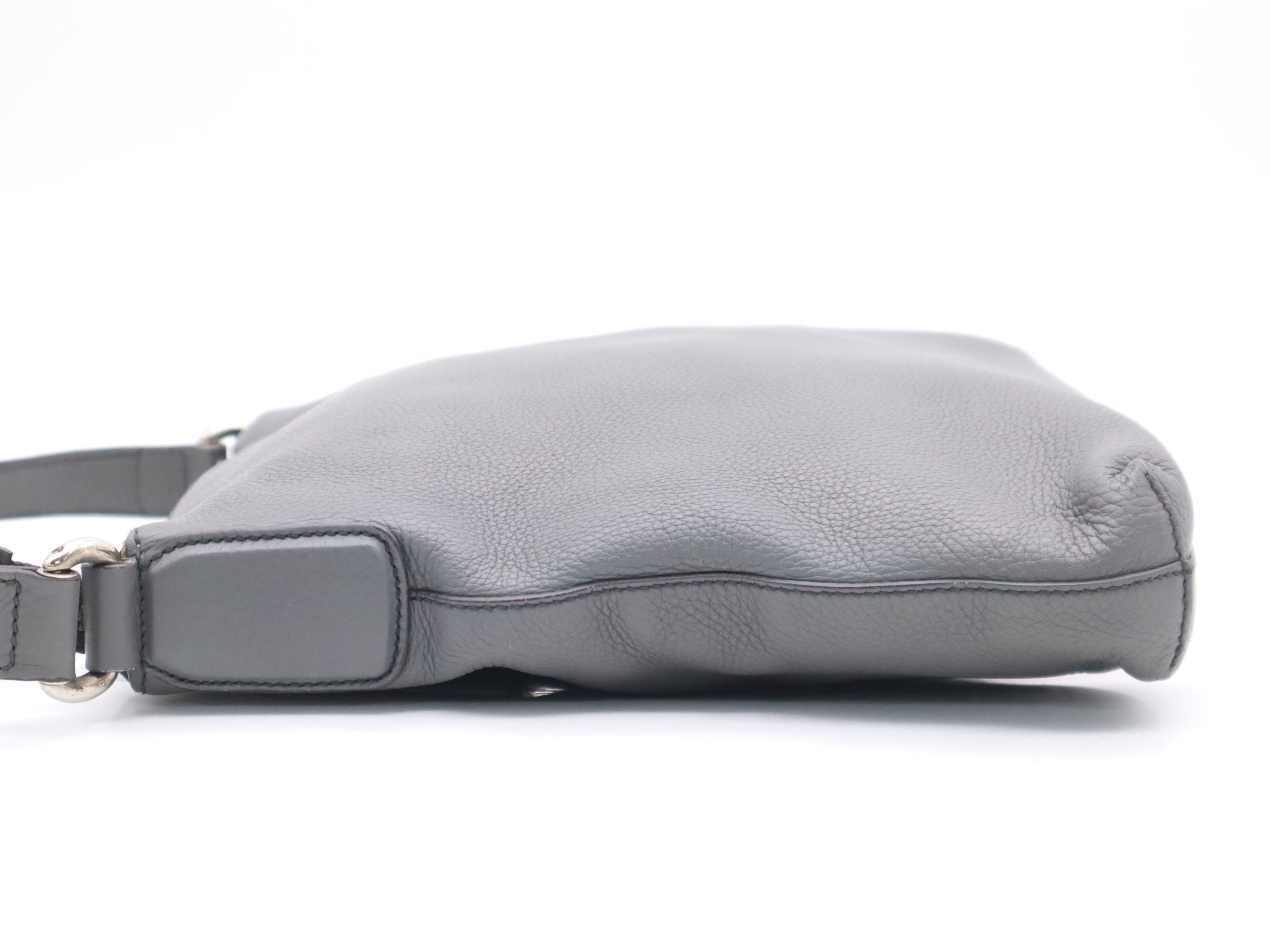 322059 Leather Interlocking G Shoulder Bag, Gray, Silver Hardware — view 3