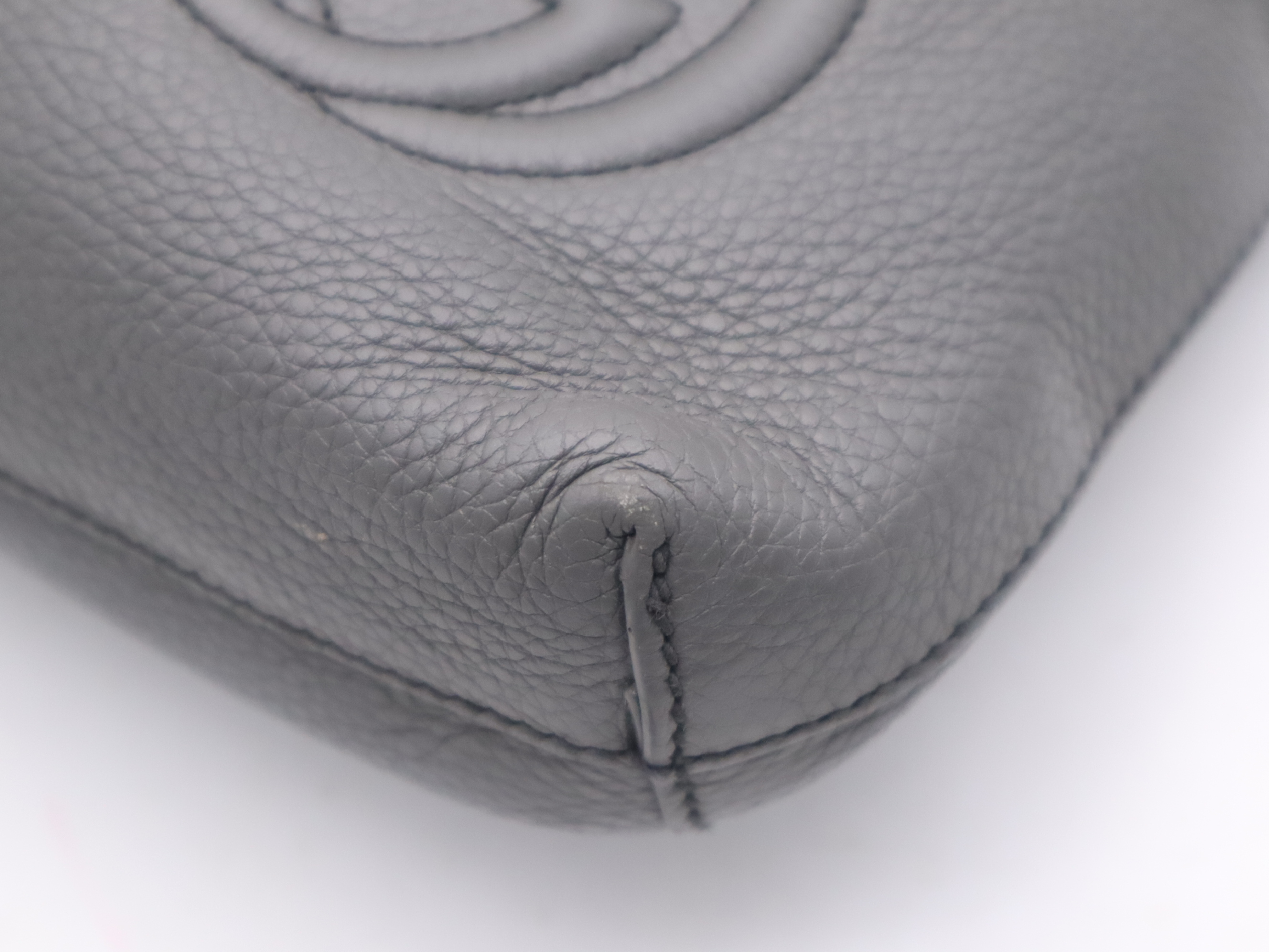 322059 Leather Interlocking G Shoulder Bag, Gray, Silver Hardware — view 9