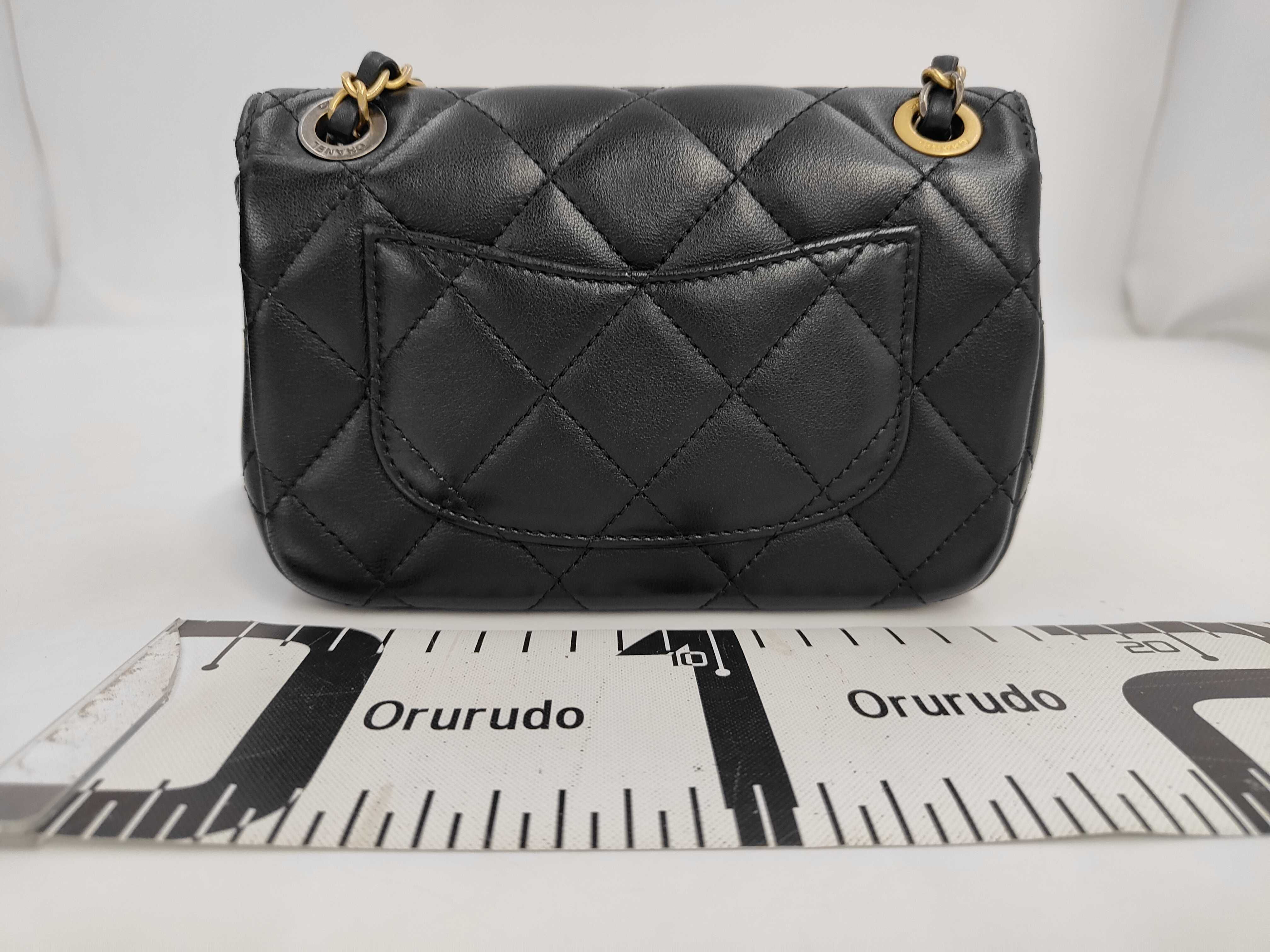 Matelassé Mini Chain Shoulder Bag, Black Lambskin, Paris Motif Charm, Gold Hardware. — view 2