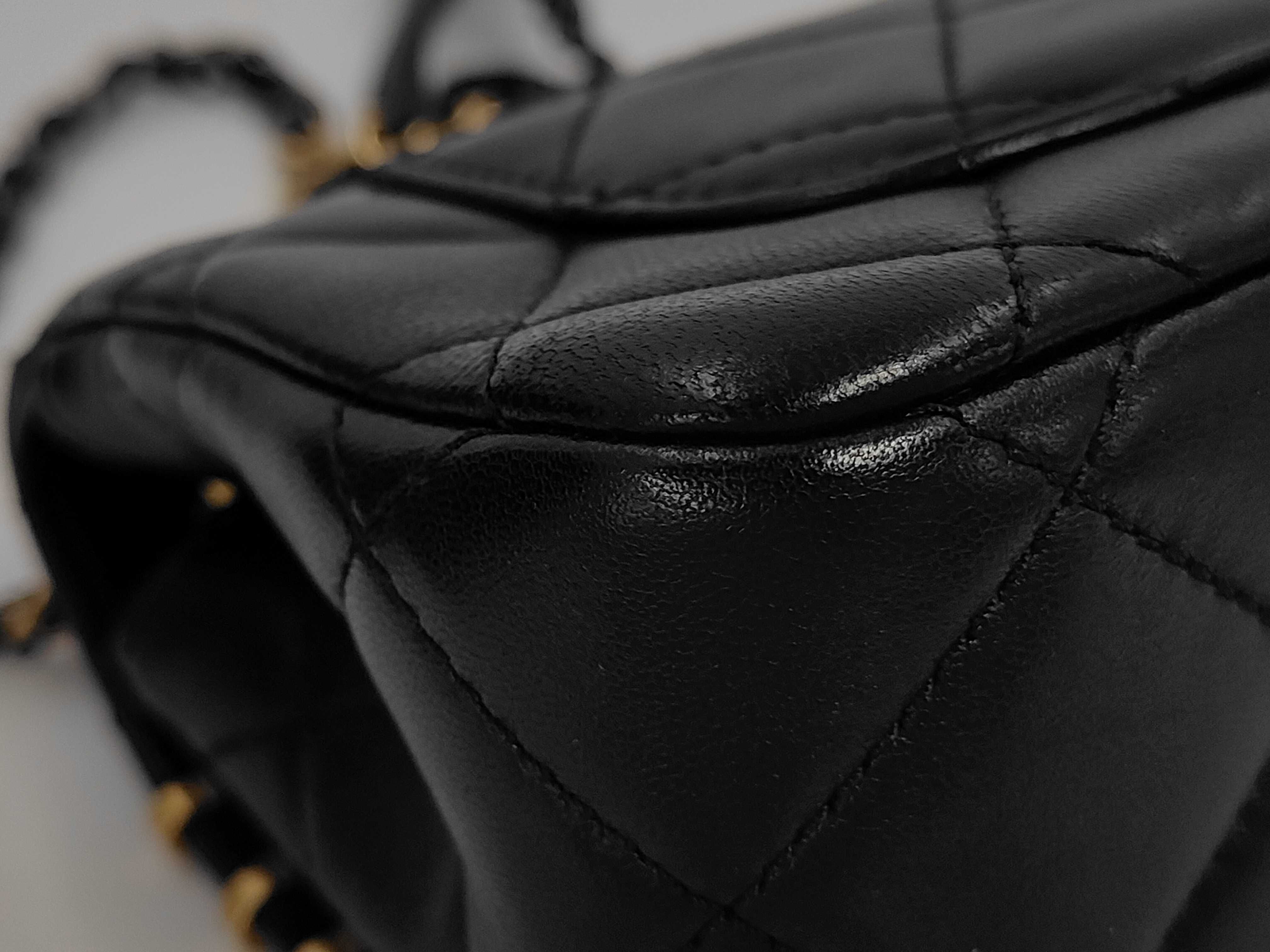 Matelassé Mini Chain Shoulder Bag, Black Lambskin, Paris Motif Charm, Gold Hardware. — view 3