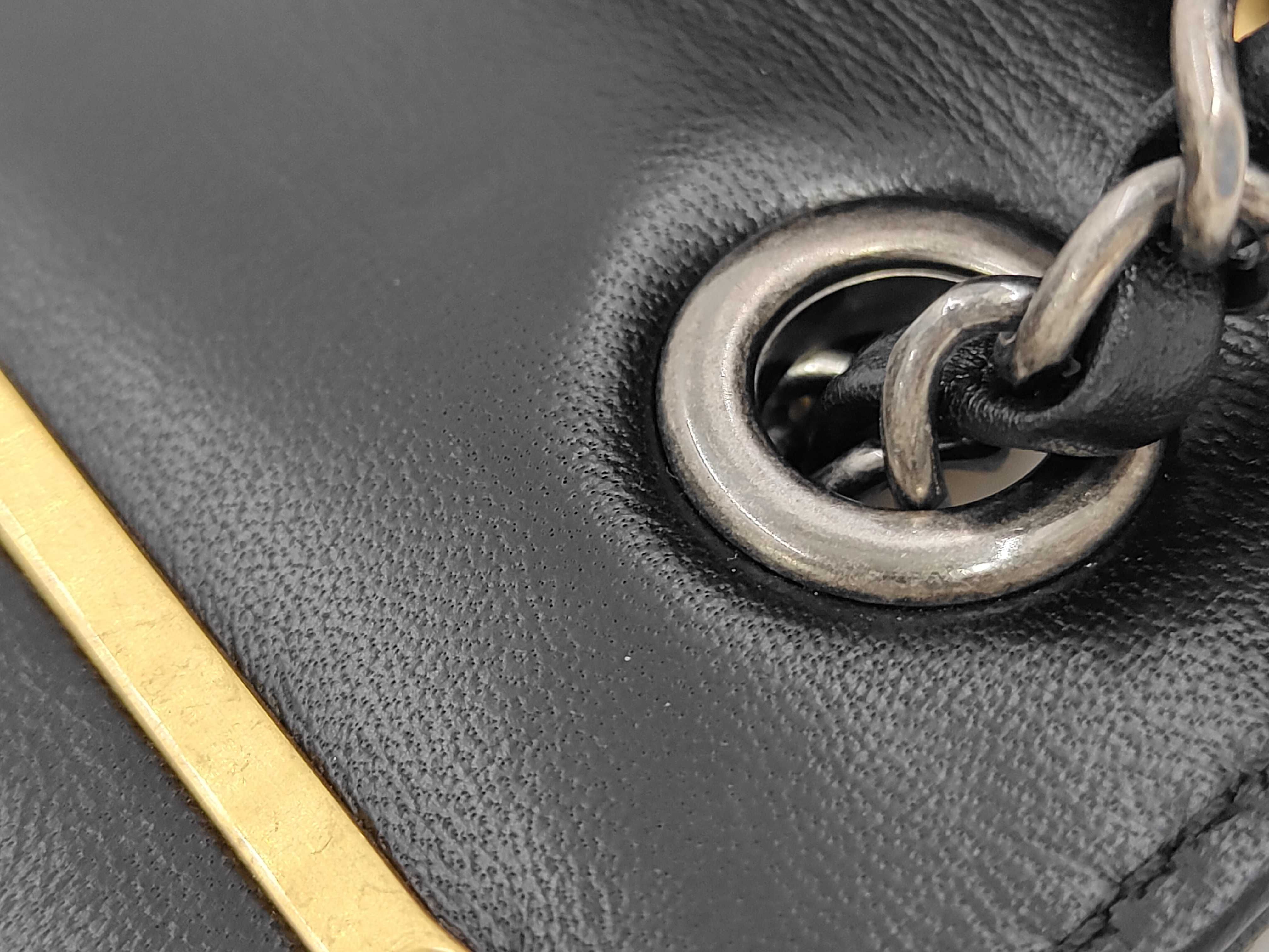 Matelassé Mini Chain Shoulder Bag, Black Lambskin, Paris Motif Charm, Gold Hardware. — view 6