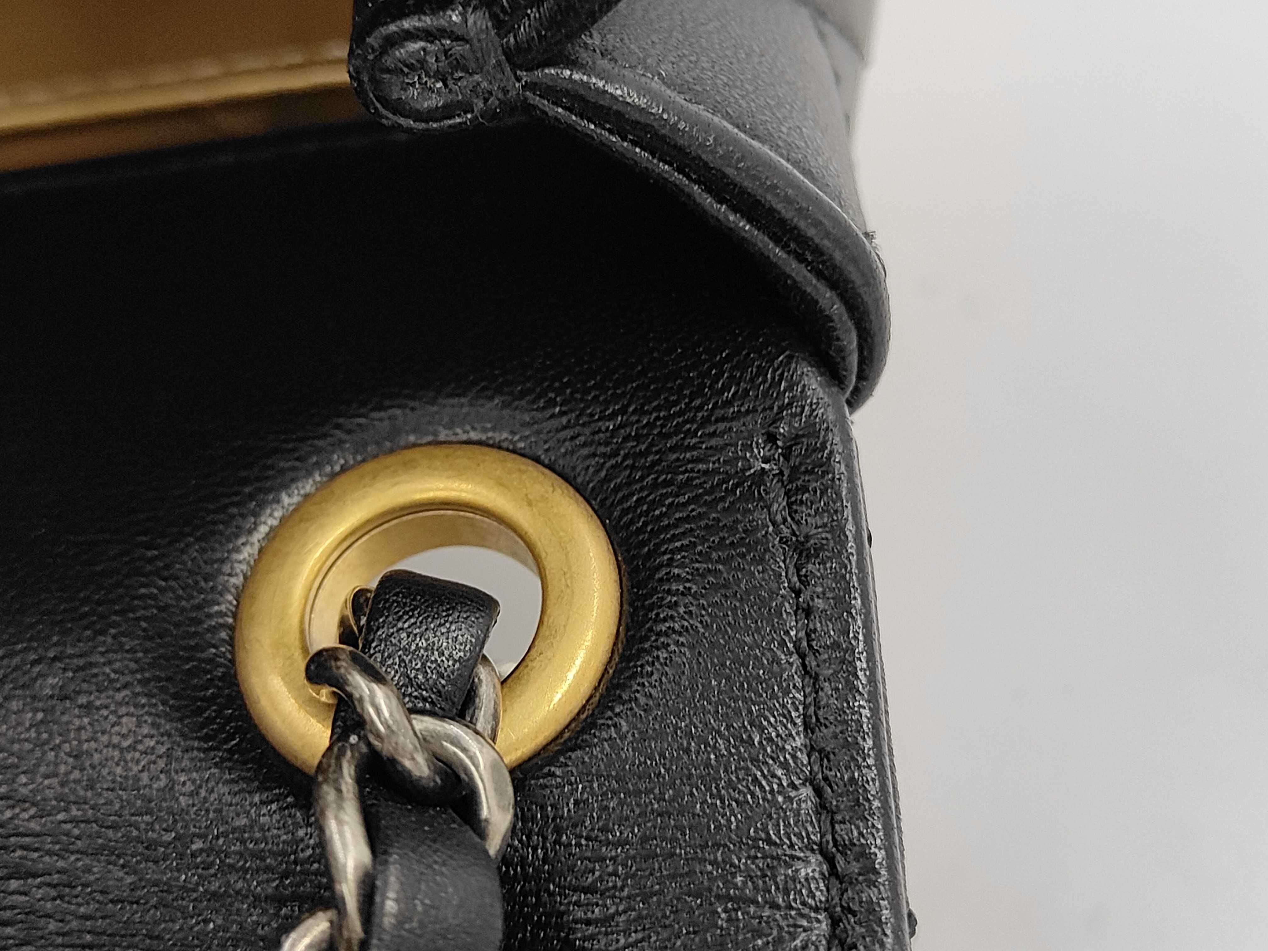 Matelassé Mini Chain Shoulder Bag, Black Lambskin, Paris Motif Charm, Gold Hardware. — view 9