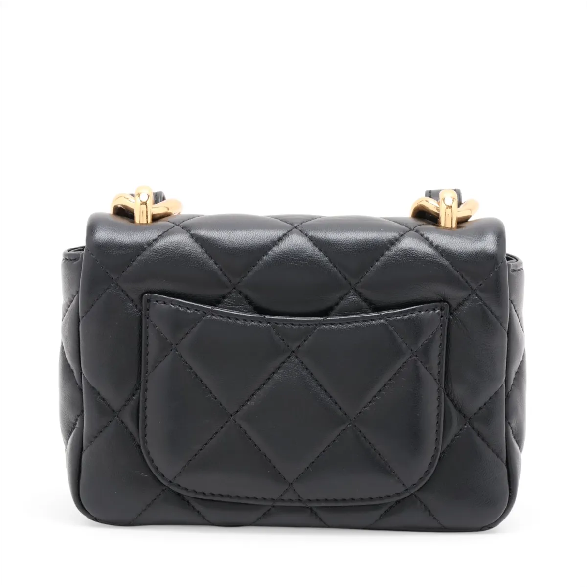 Mini Matelassé Lambskin Chain Shoulder Bag, Black with Gold Hardware, AU2ETNH5, Random Plate, AS3214 — view 2