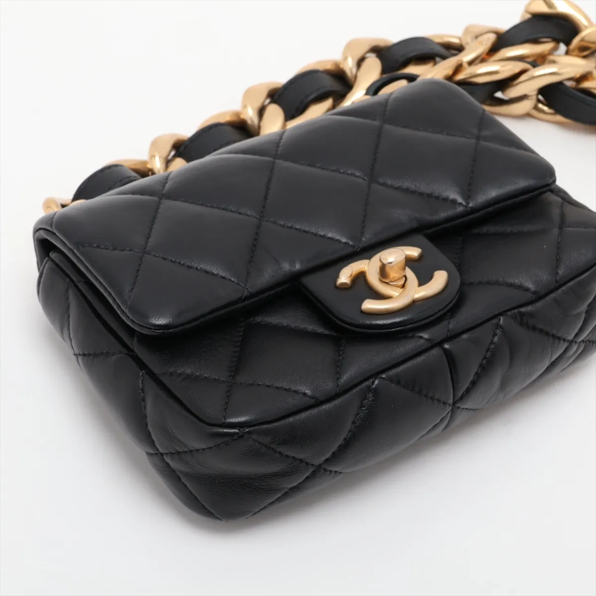 Mini Matelassé Lambskin Chain Shoulder Bag, Black with Gold Hardware, AU2ETNH5, Random Plate, AS3214 — view 4