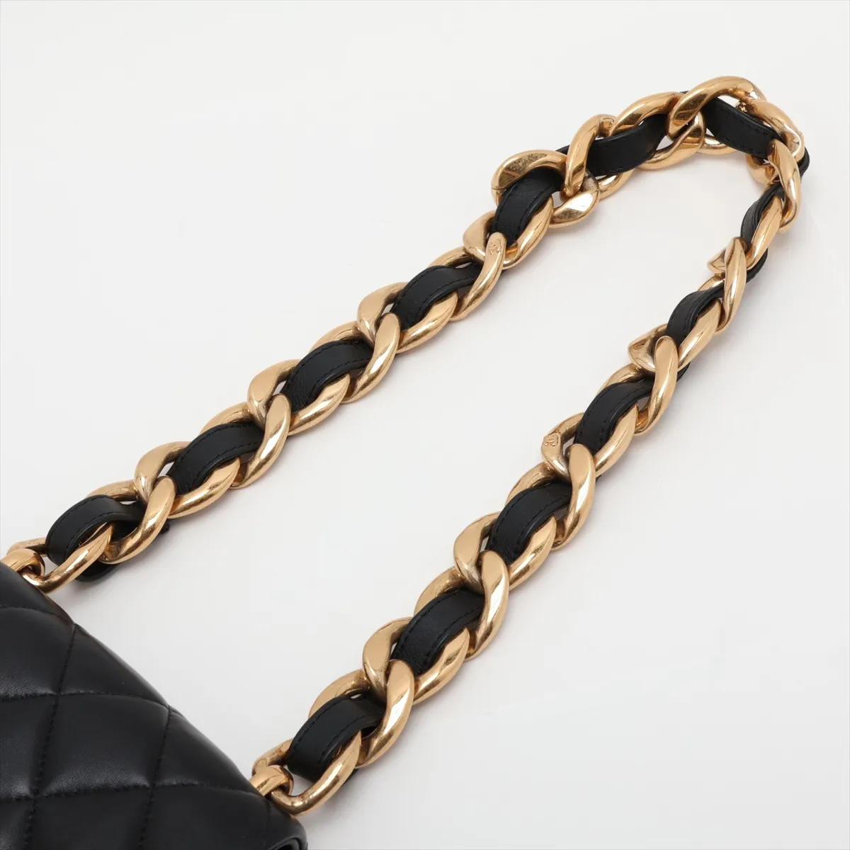Mini Matelassé Lambskin Chain Shoulder Bag, Black with Gold Hardware, AU2ETNH5, Random Plate, AS3214 — view 5