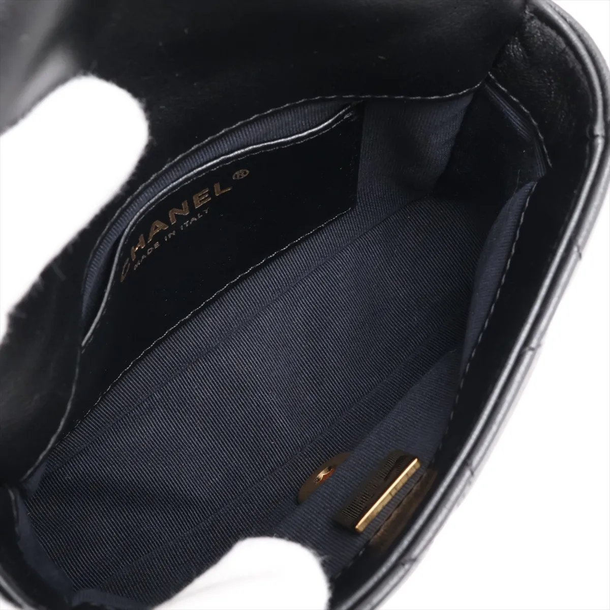 Mini Matelassé Lambskin Chain Shoulder Bag, Black with Gold Hardware, AU2ETNH5, Random Plate, AS3214 — view 6