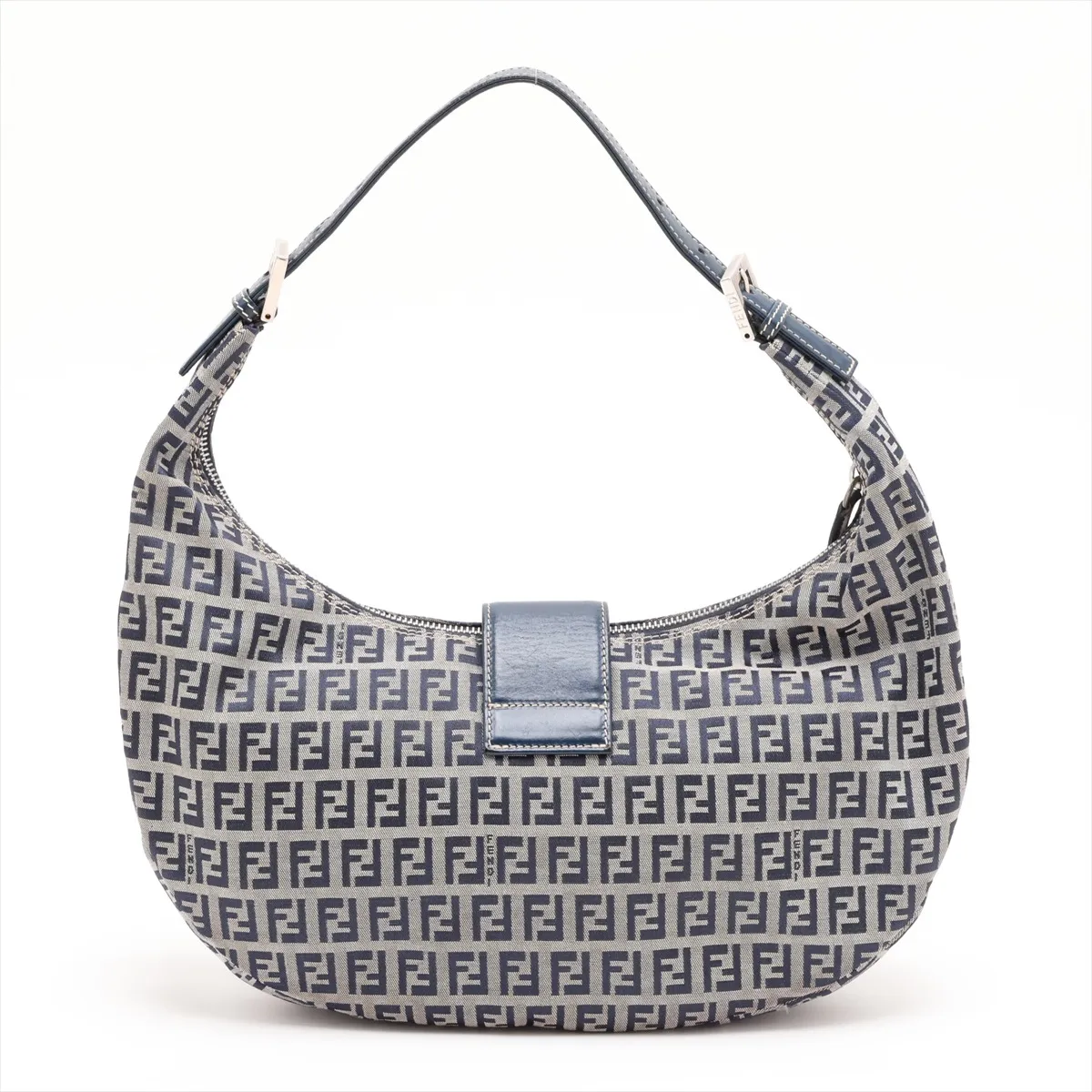 Zucchino Canvas x Leather Shoulder Bag, Navy — view 2