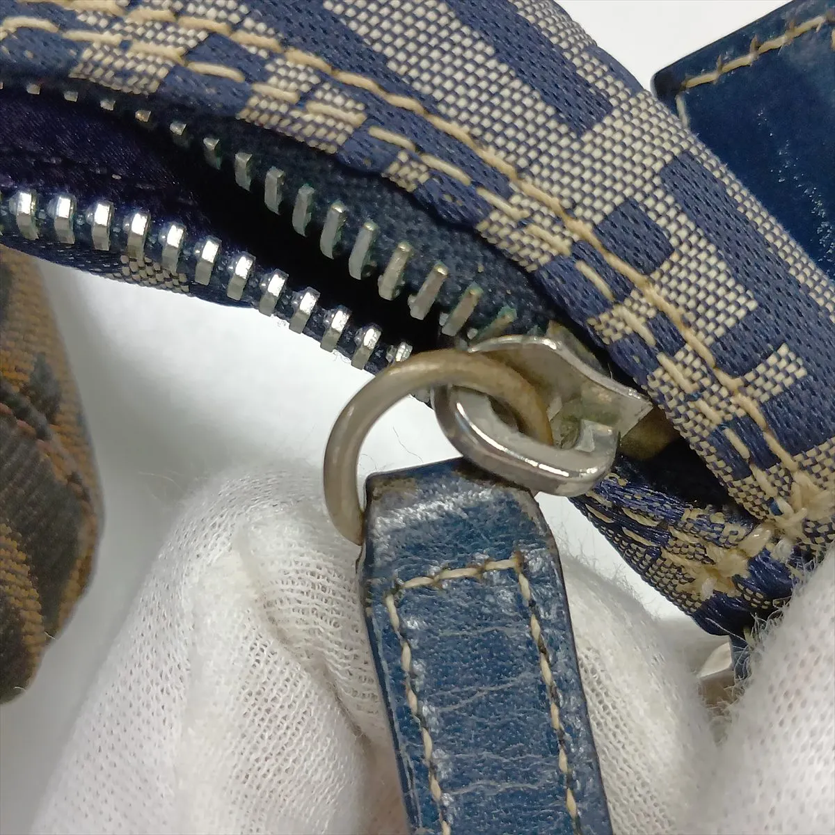 Zucchino Canvas x Leather Shoulder Bag, Navy — view 11
