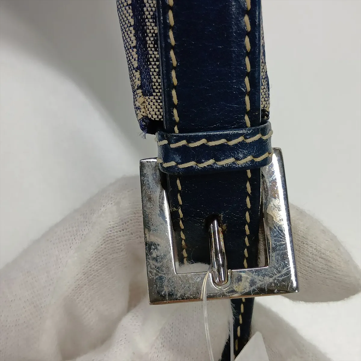 Zucchino Canvas x Leather Shoulder Bag, Navy — view 12