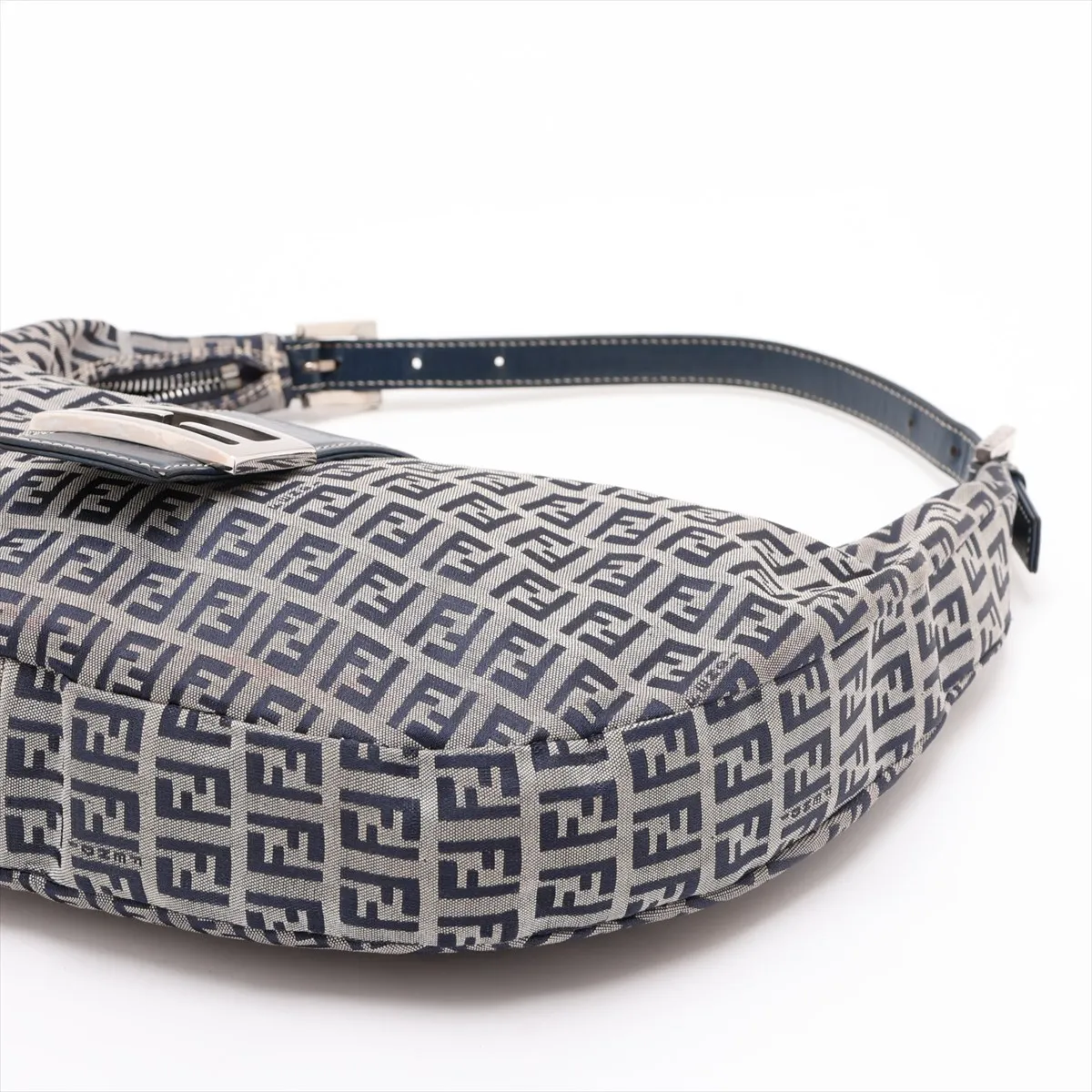 Zucchino Canvas x Leather Shoulder Bag, Navy — view 3