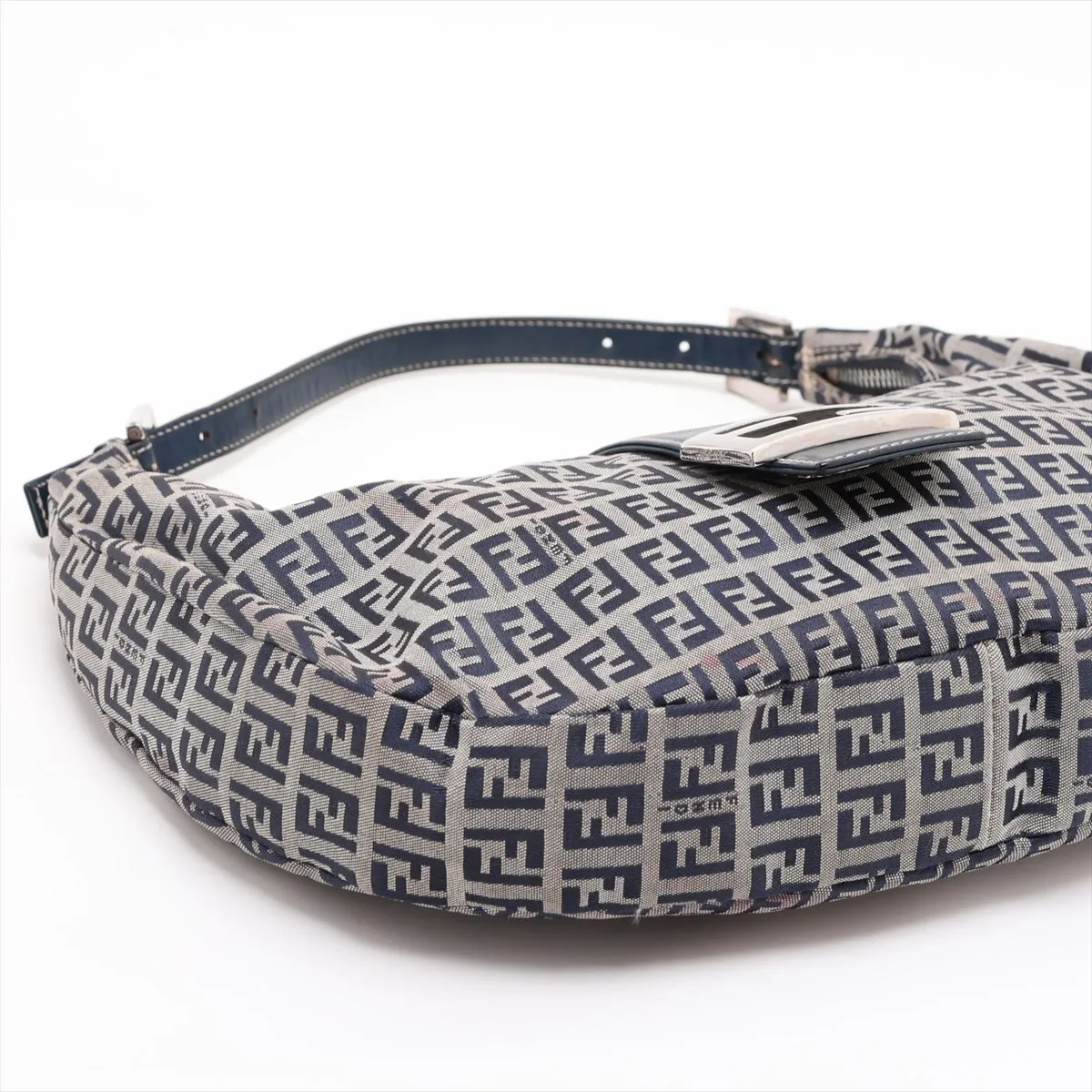 Zucchino Canvas x Leather Shoulder Bag, Navy — view 4