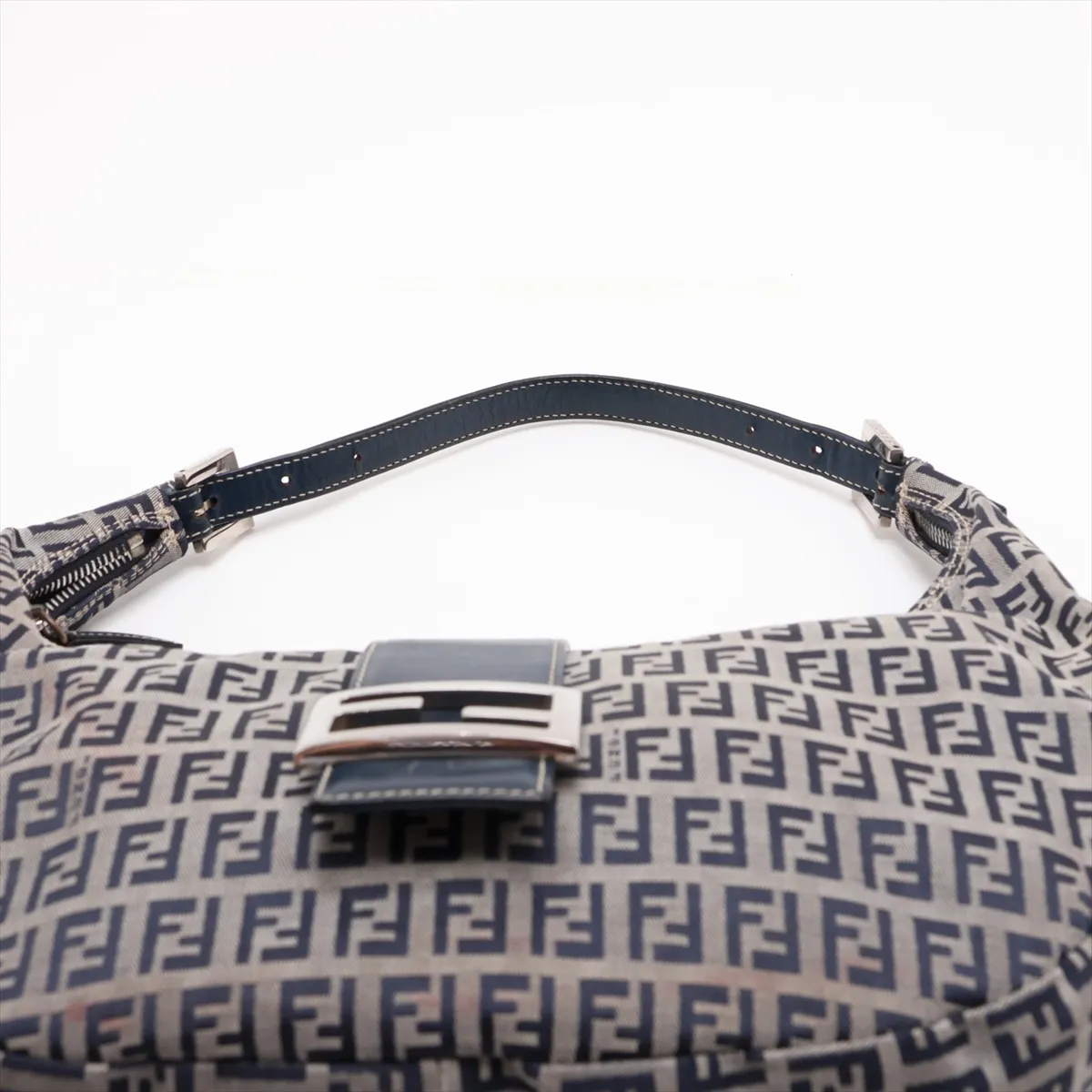 Zucchino Canvas x Leather Shoulder Bag, Navy — view 6