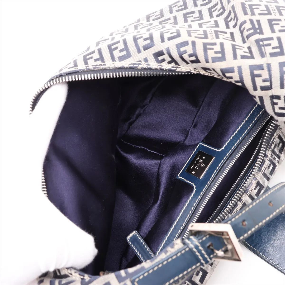 Zucchino Canvas x Leather Shoulder Bag, Navy — view 7