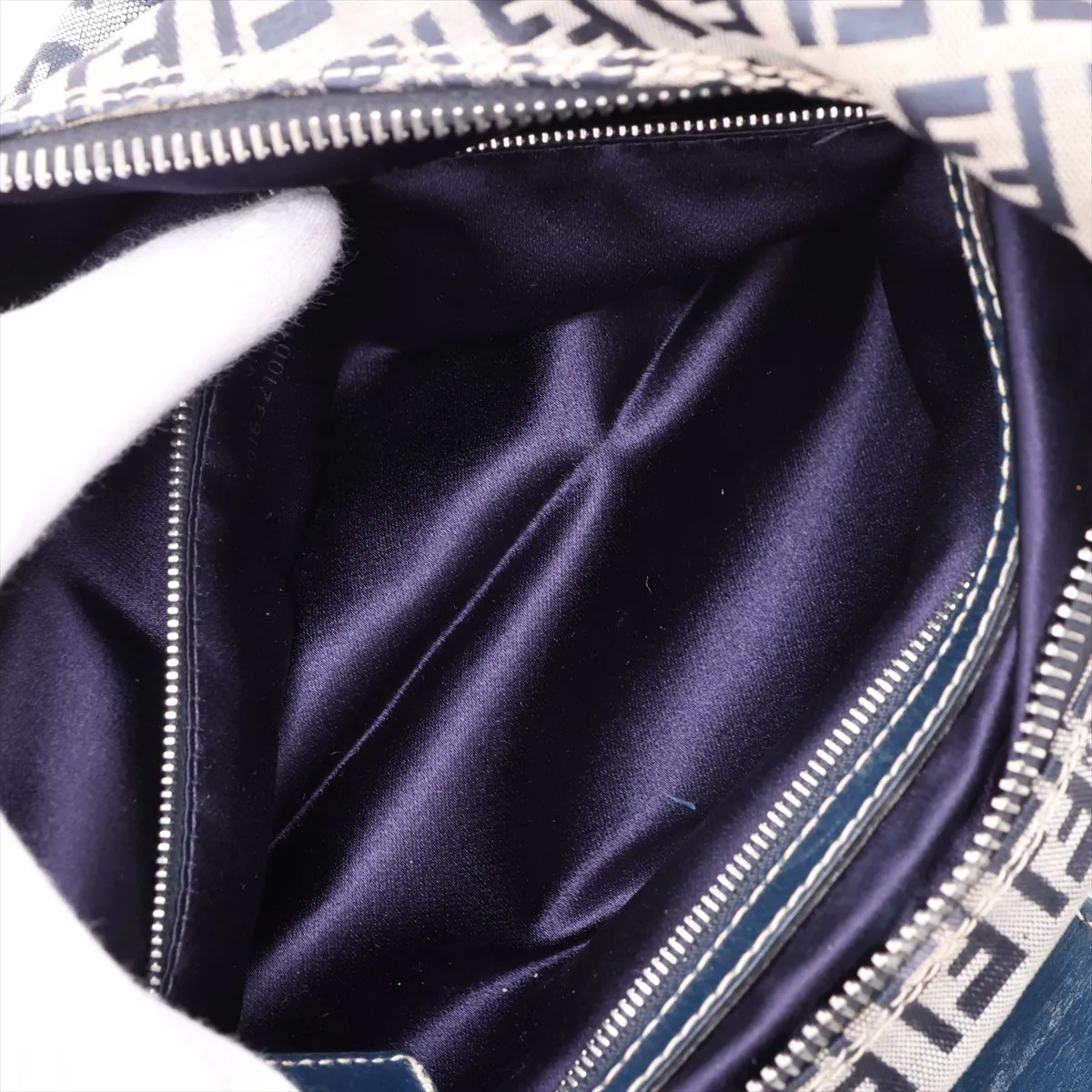 Zucchino Canvas x Leather Shoulder Bag, Navy — view 8