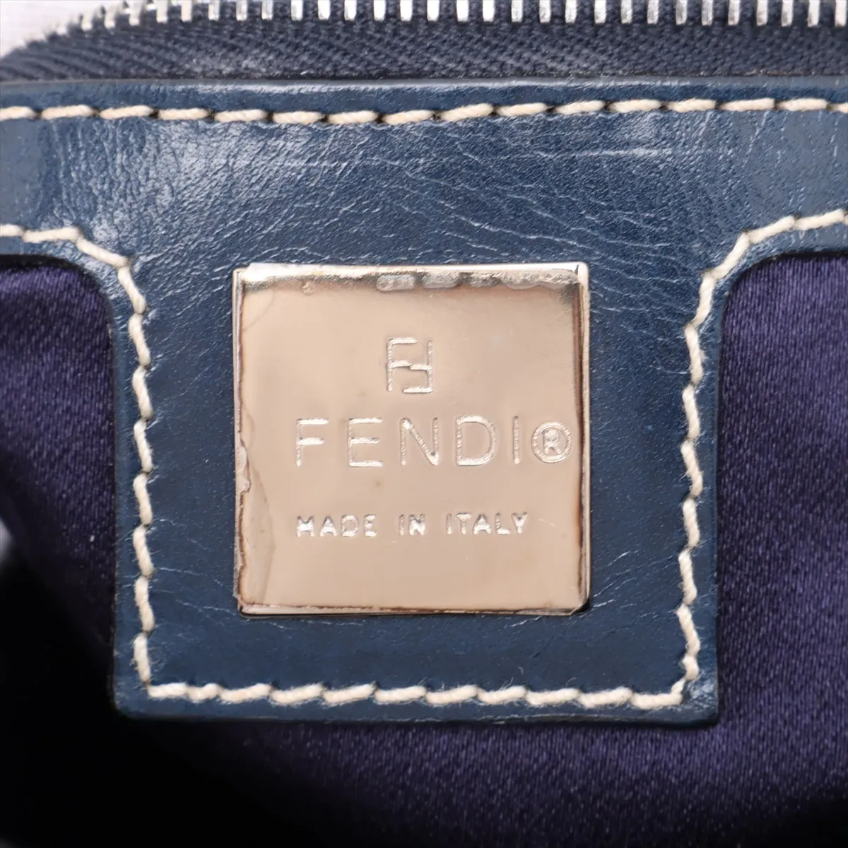 Zucchino Canvas x Leather Shoulder Bag, Navy — view 9
