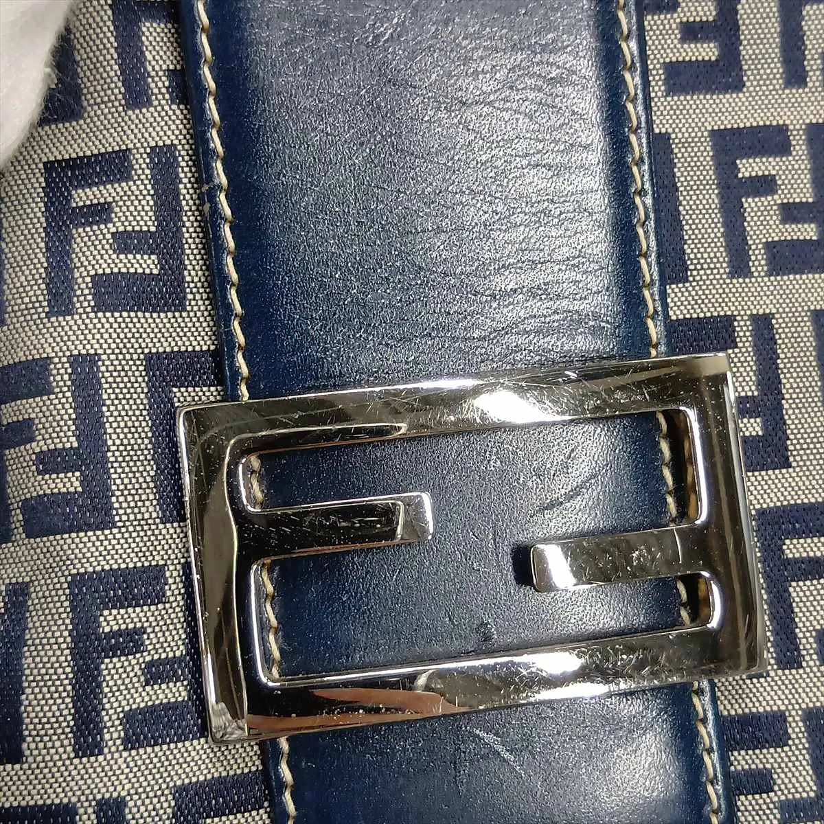 Zucchino Canvas x Leather Shoulder Bag, Navy — view 10