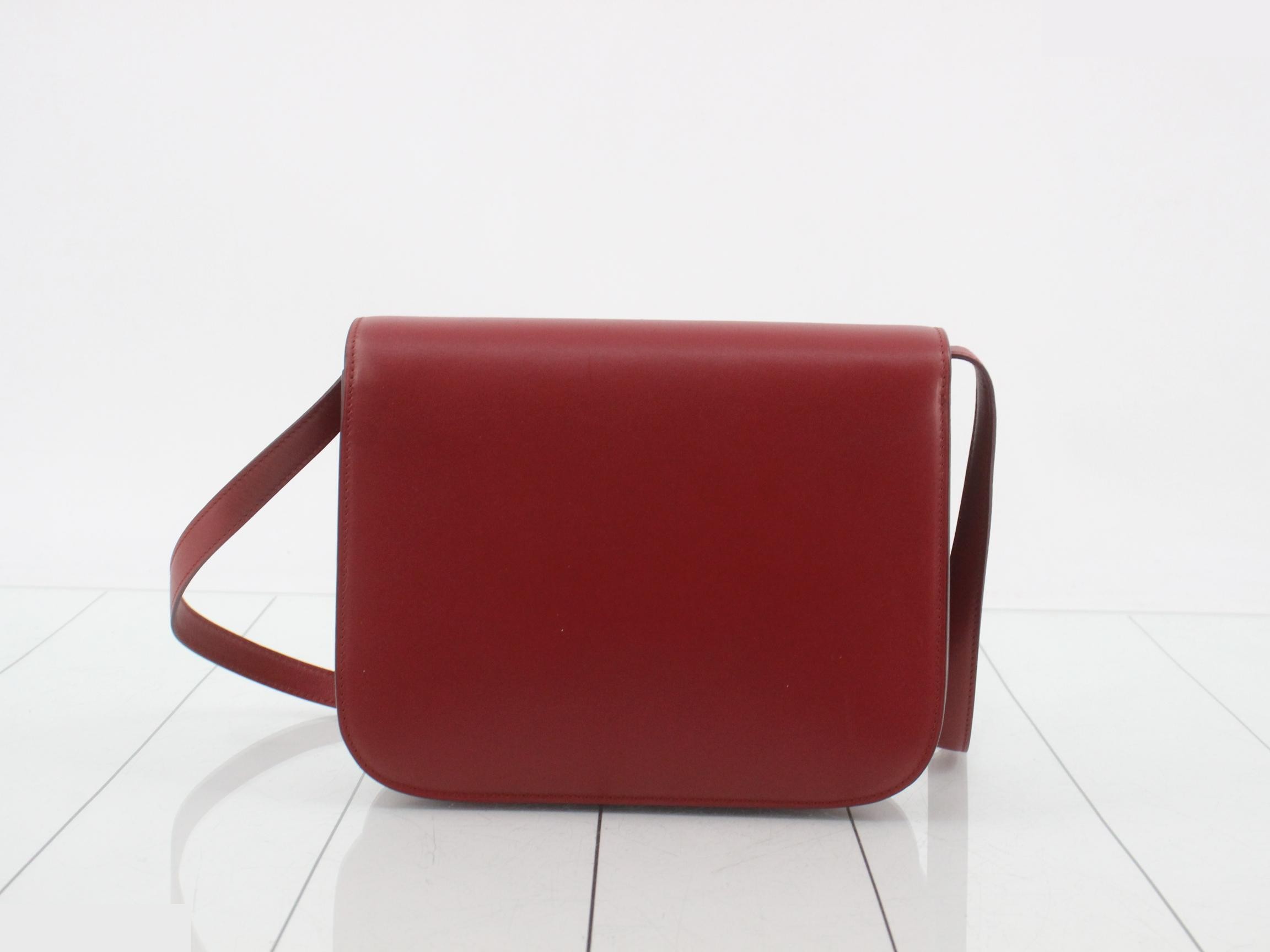 Classic Box Leather Shoulder Bag, Red — view 2