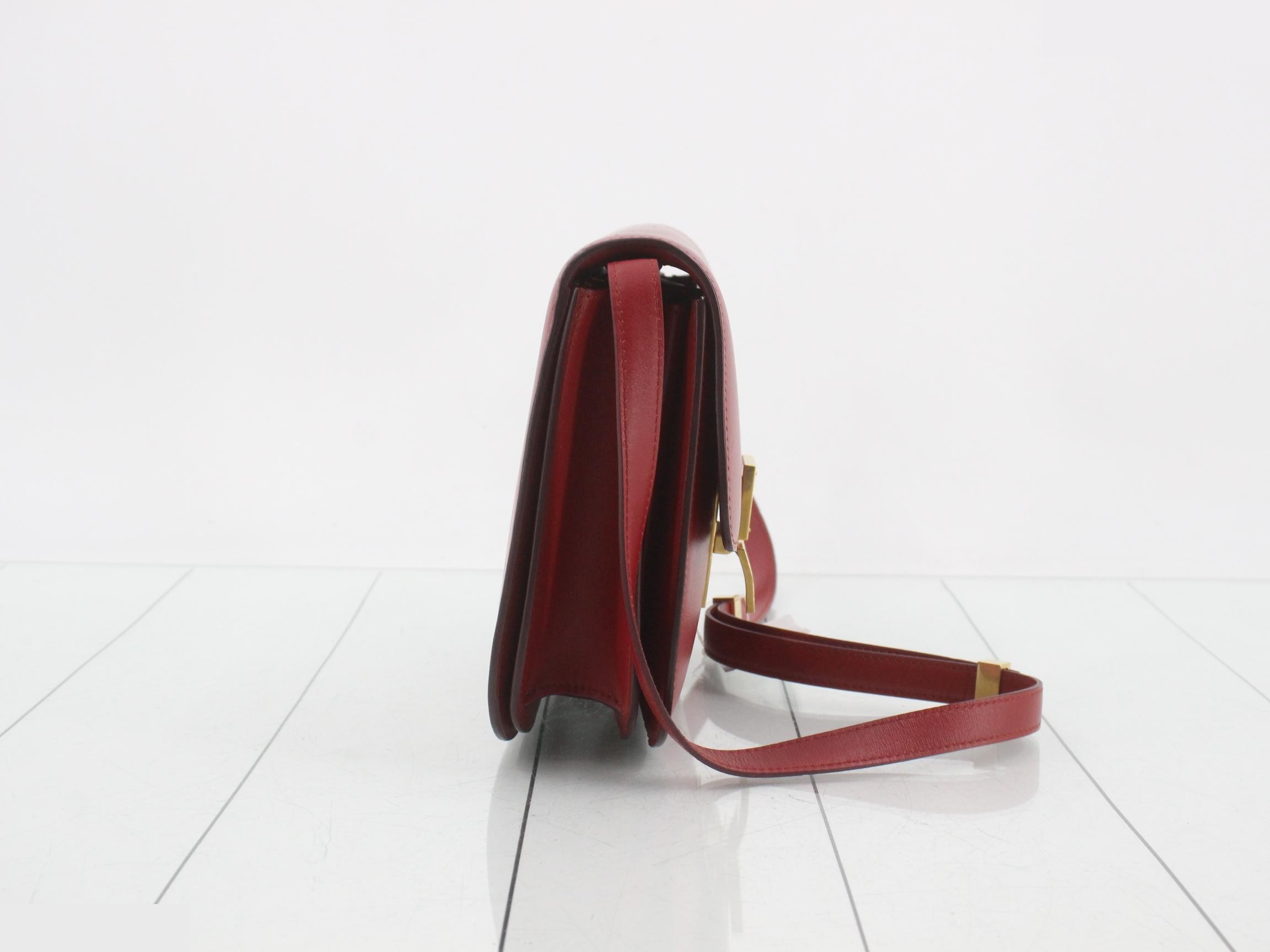 Classic Box Leather Shoulder Bag, Red — view 4