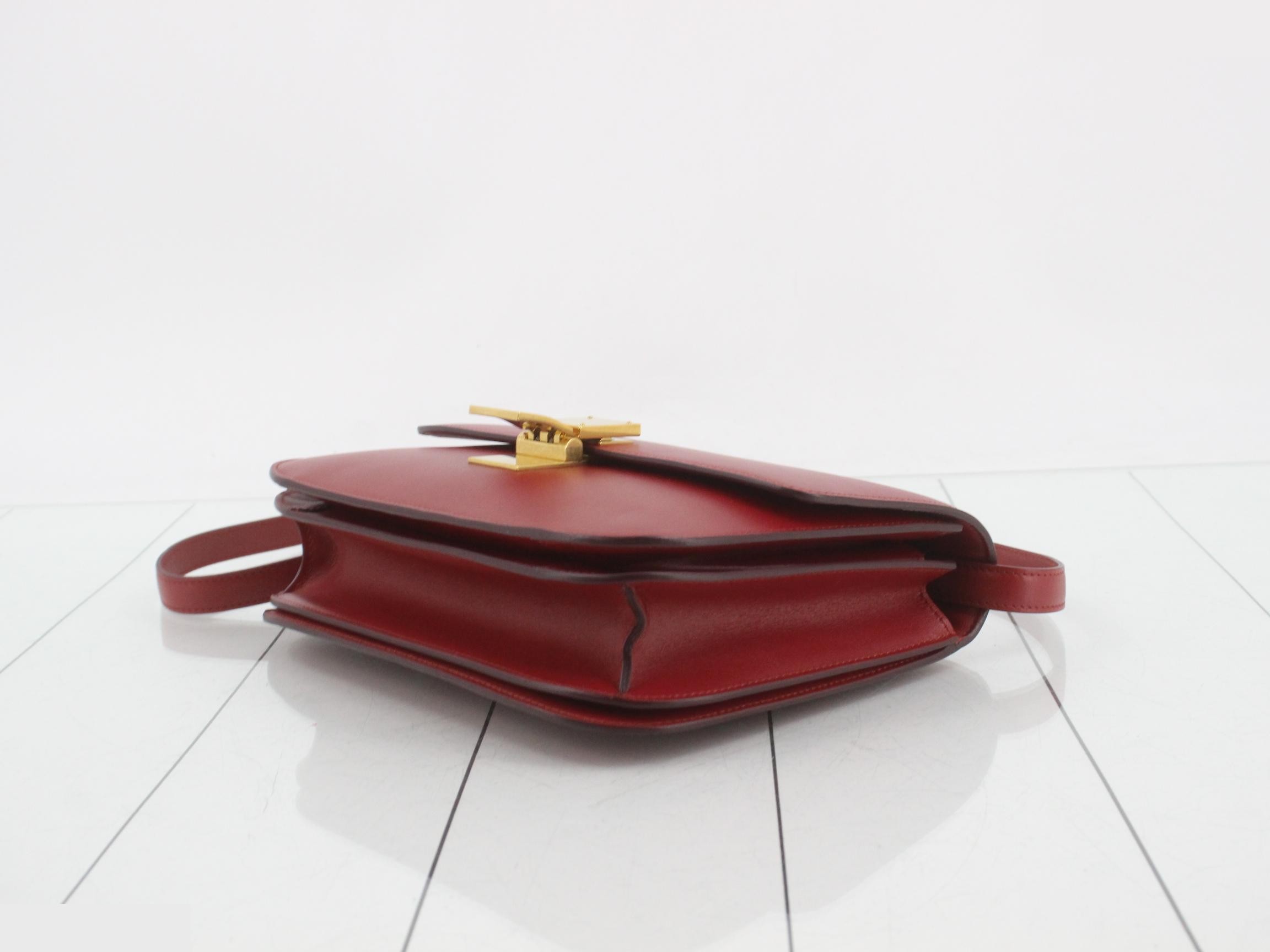 Classic Box Leather Shoulder Bag, Red — view 6