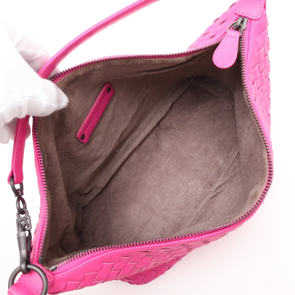Intrecciato Leather Shoulder Bag, Pink — view 7