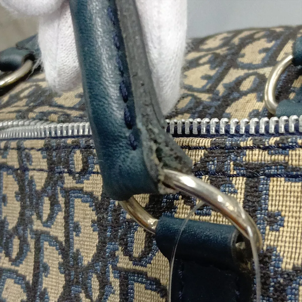 Trotter Canvas x Leather Boston Bag, Navy — view 12