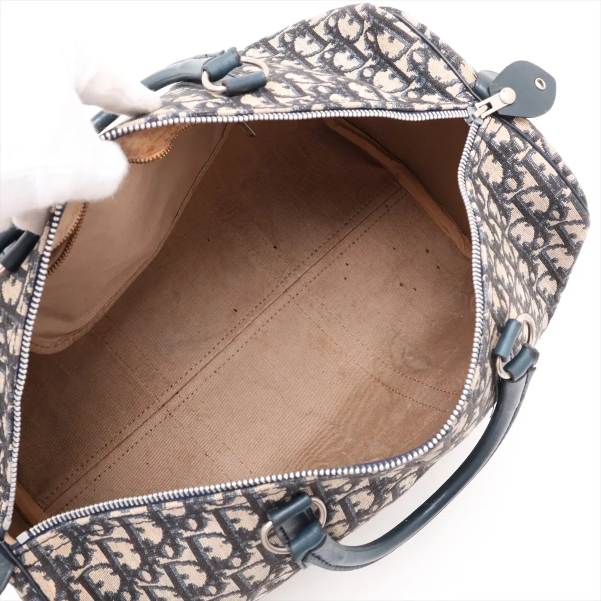 Trotter Canvas x Leather Boston Bag, Navy — view 7
