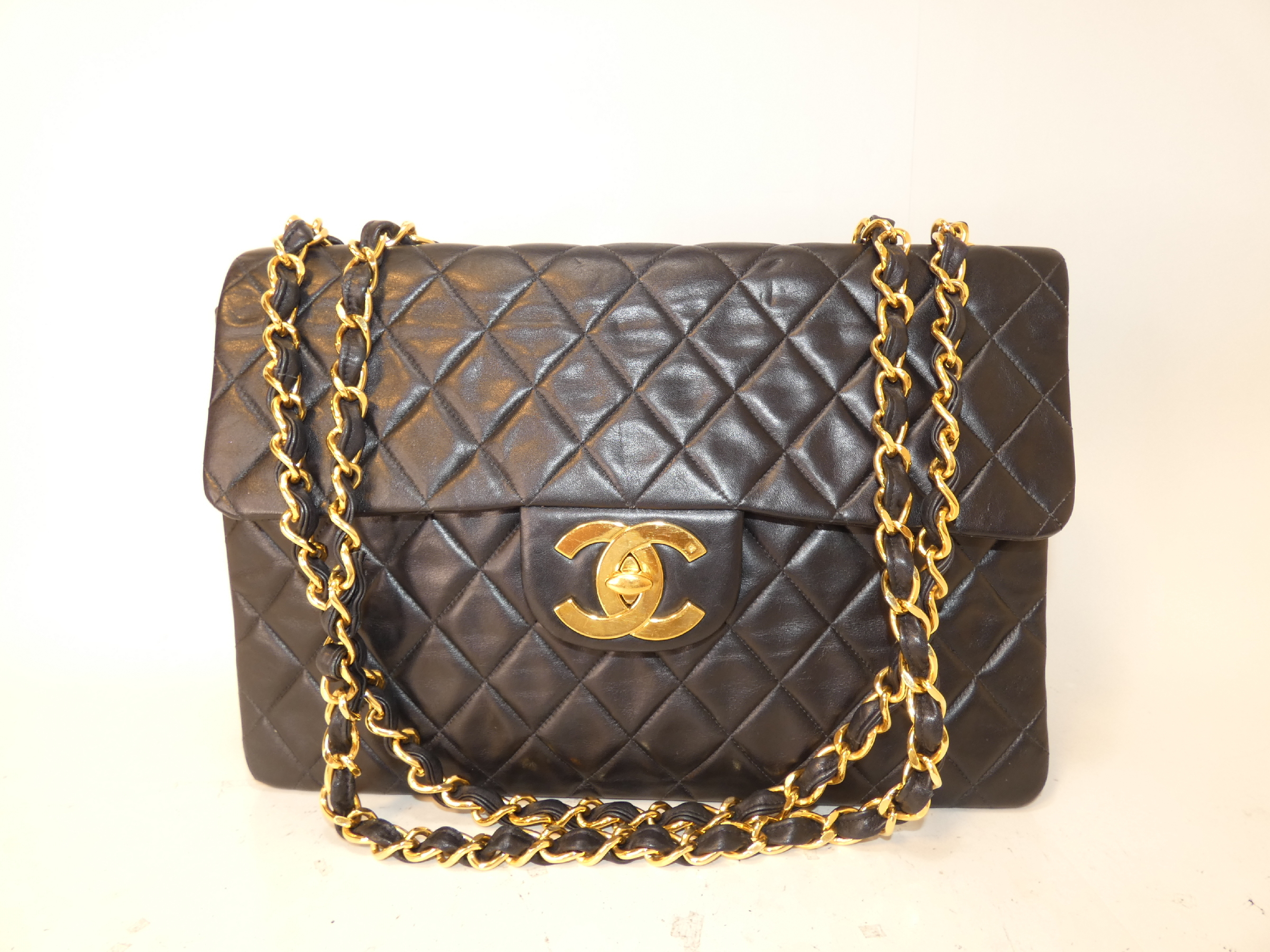 Large Matelassé Black Chain Shoulder Bag