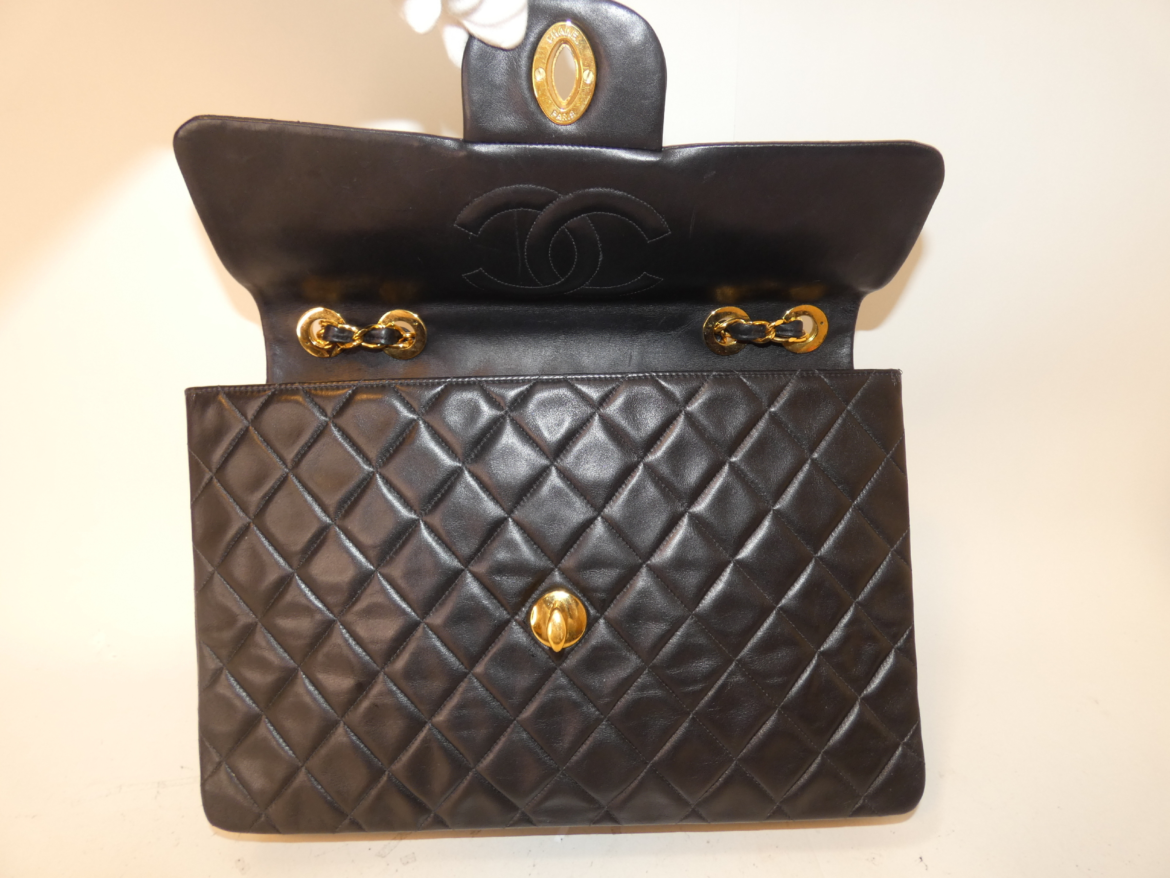 Large Matelassé Black Chain Shoulder Bag — view 8
