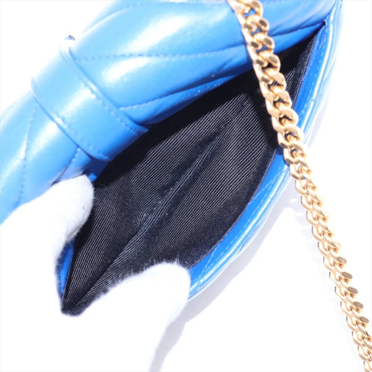 Classic Baby Chai Leather Chain Shoulder Bag, Blue, 399289 — view 7