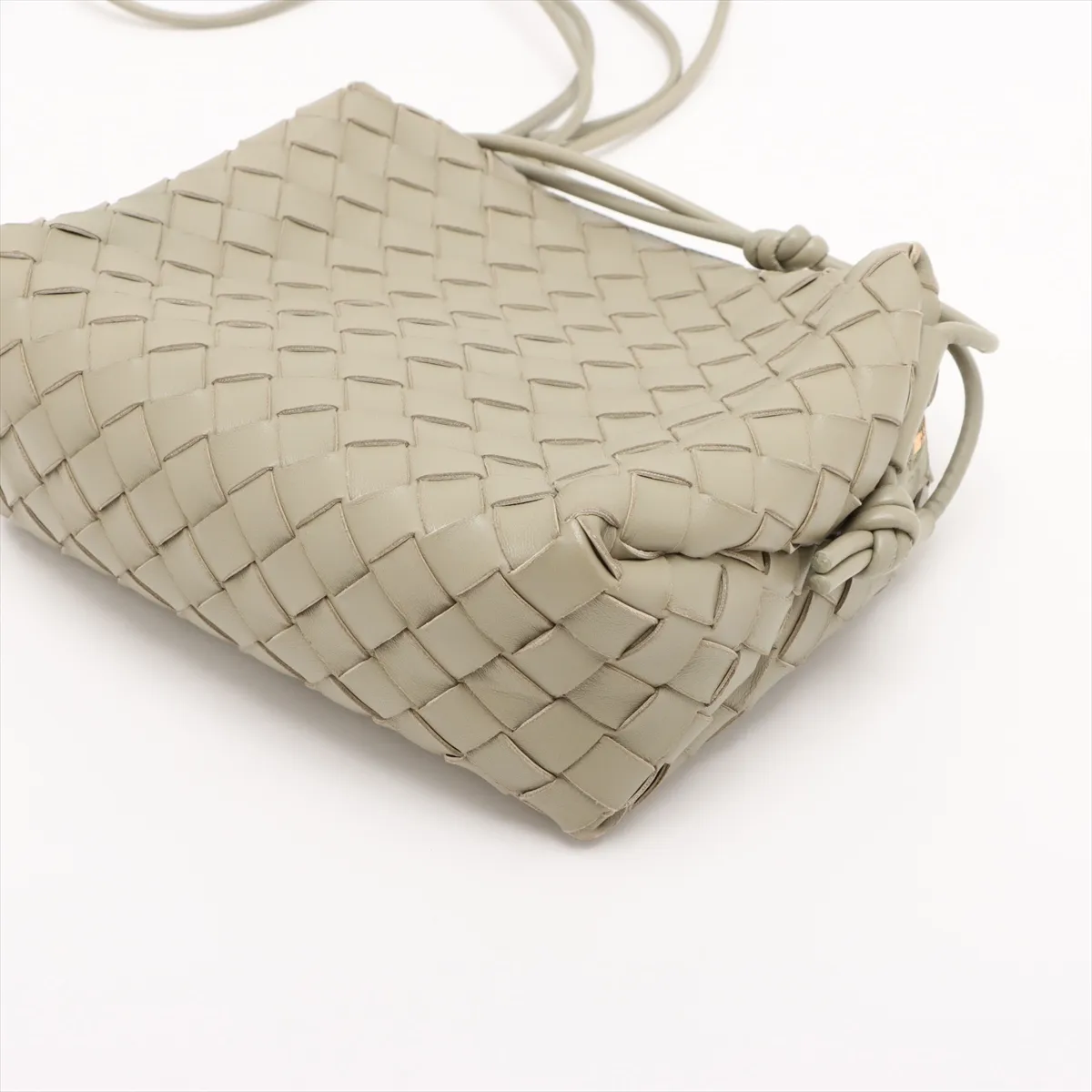 Intrecciato Small Loop Leather Shoulder Bag Green — view 3