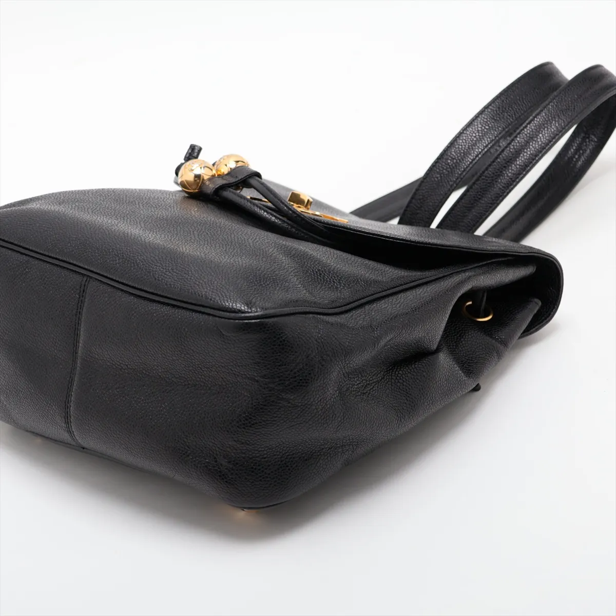 Coco Mark Caviar Skin Chain Backpack, Black with Gold Hardware, Item No. 3397534 (Serial Number 3) — view 3