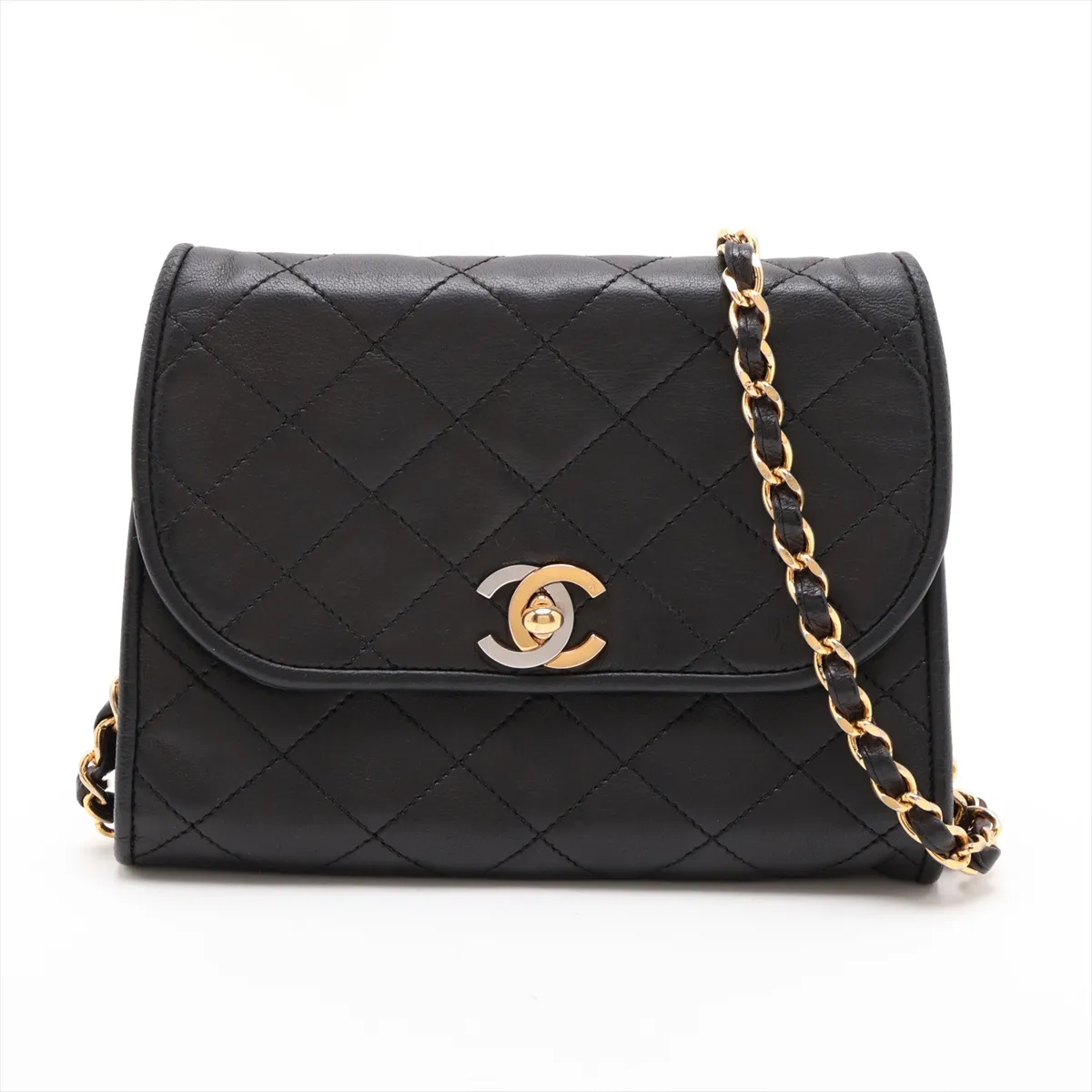 Matelassé Lambskin Chain Shoulder Bag, Paris Limited Edition, Black with Gold Hardware, 3118752, Series 3