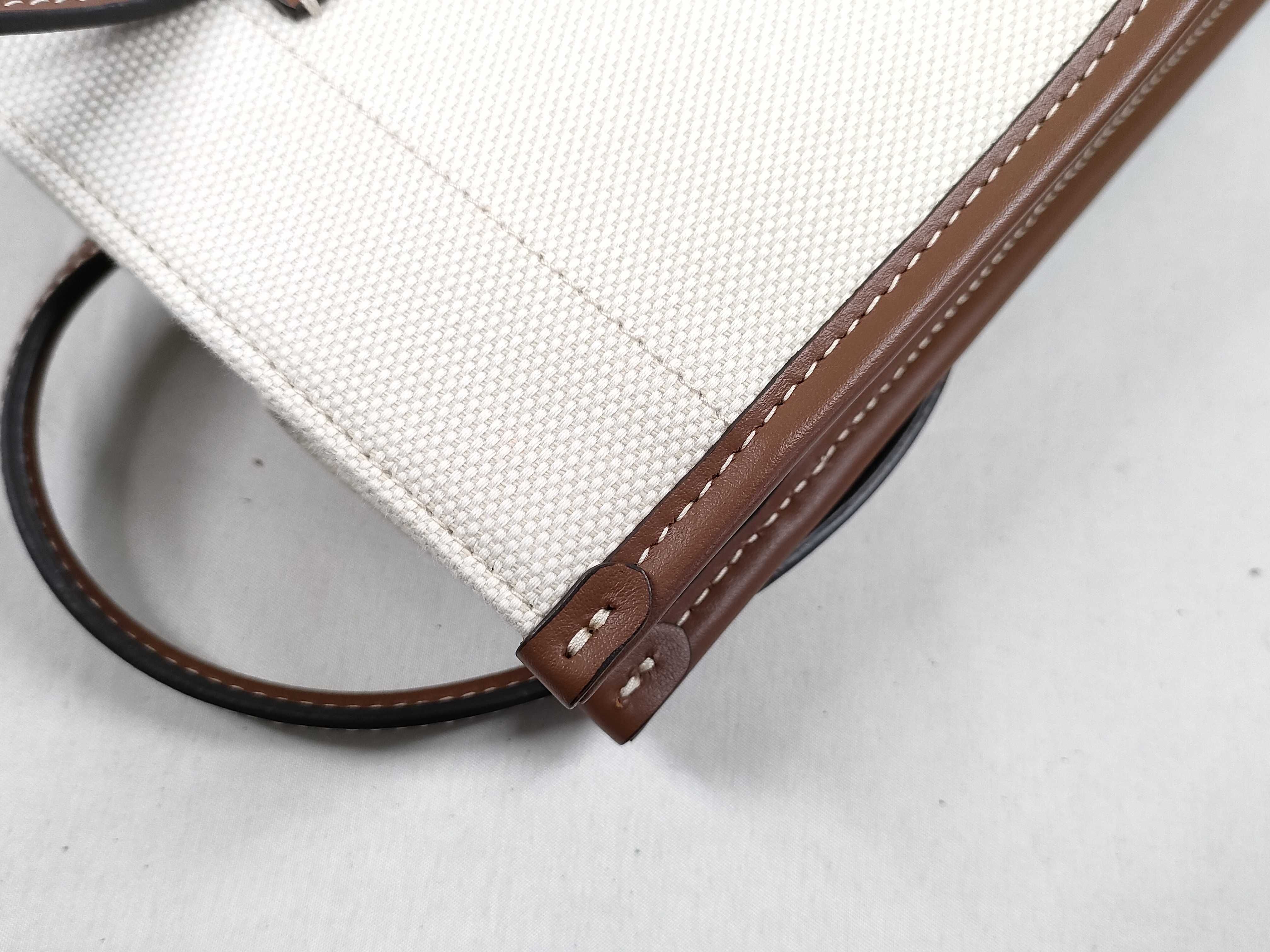 HK - Canvas Beige Leather Brown 2-Way Handbag — view 13