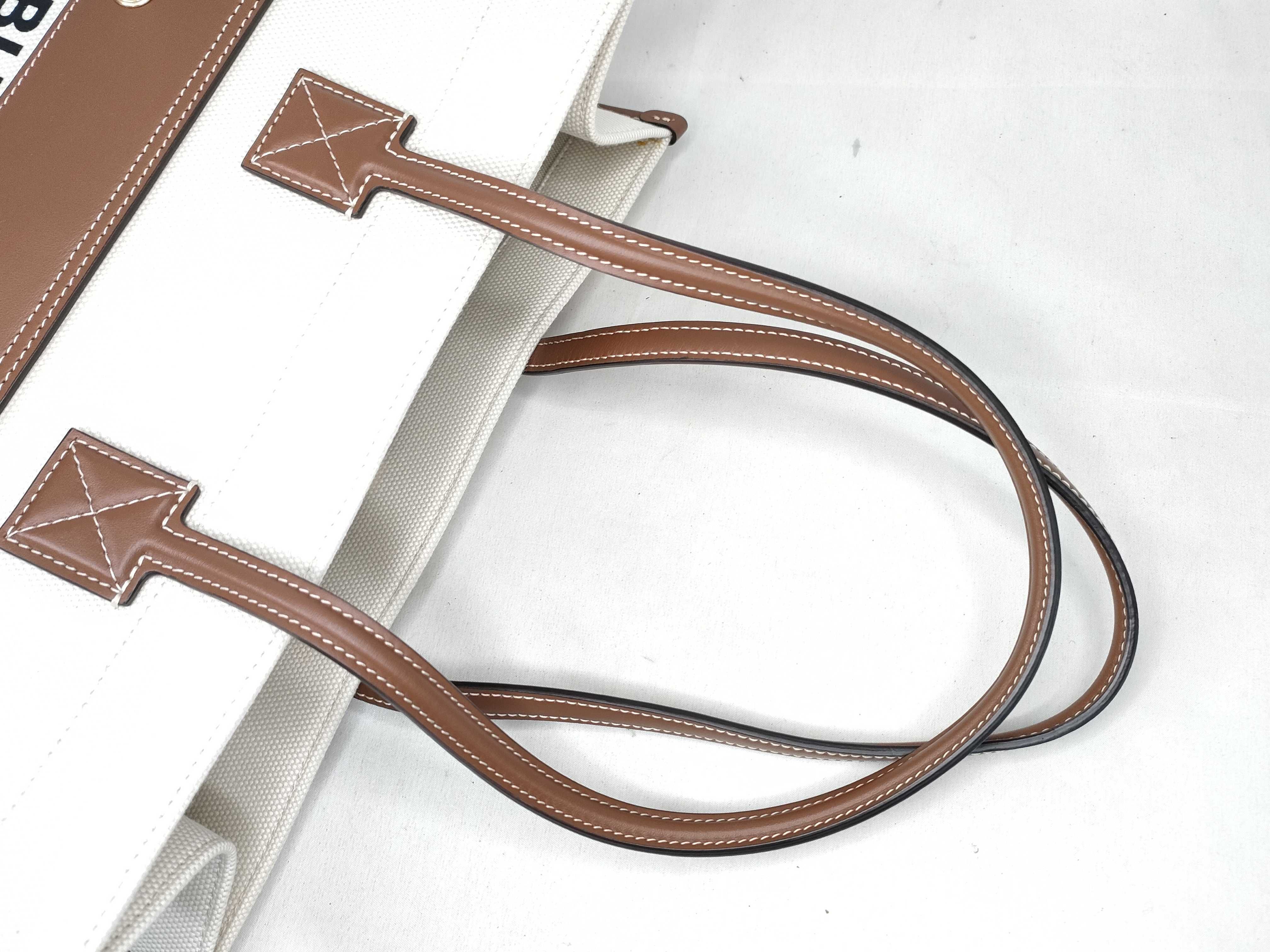 HK - Canvas Beige Leather Brown 2-Way Handbag — view 3