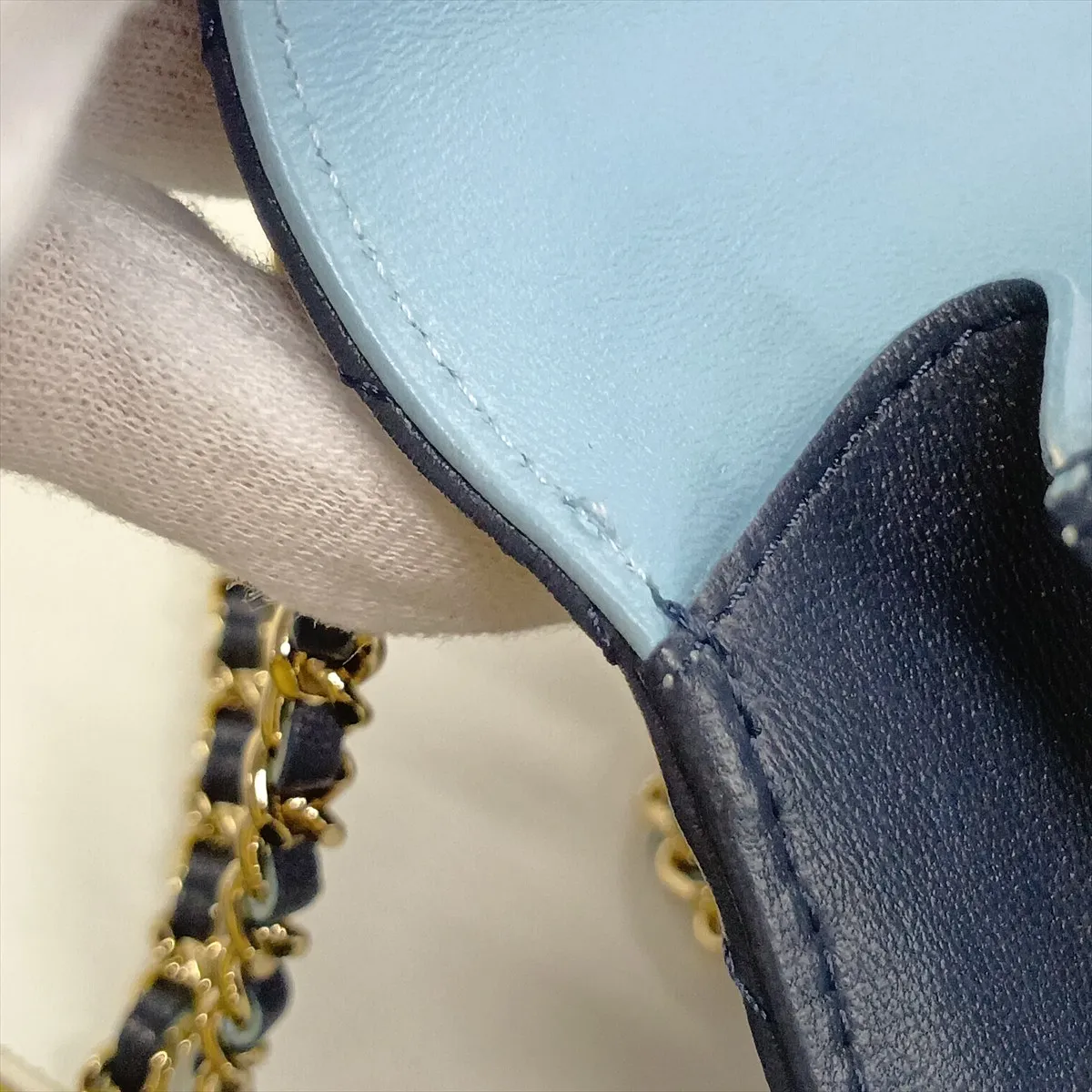 Mini Matelassé Lambskin 2-Way Handbag, Blue with Gold Hardware, P4K1211K, Random Serial Number — view 11