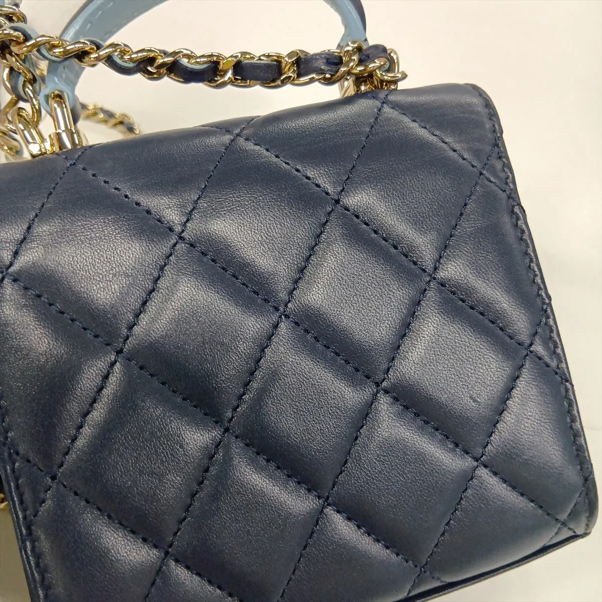 Mini Matelassé Lambskin 2-Way Handbag, Blue with Gold Hardware, P4K1211K, Random Serial Number — view 13