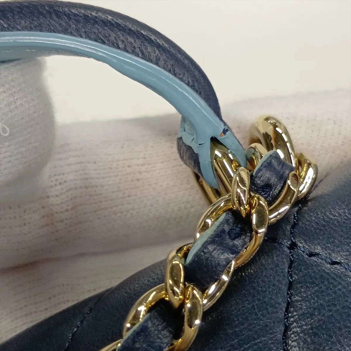 Mini Matelassé Lambskin 2-Way Handbag, Blue with Gold Hardware, P4K1211K, Random Serial Number — view 15