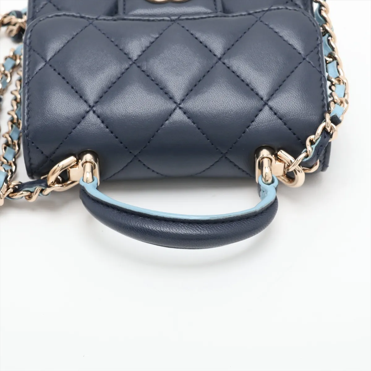Mini Matelassé Lambskin 2-Way Handbag, Blue with Gold Hardware, P4K1211K, Random Serial Number — view 5