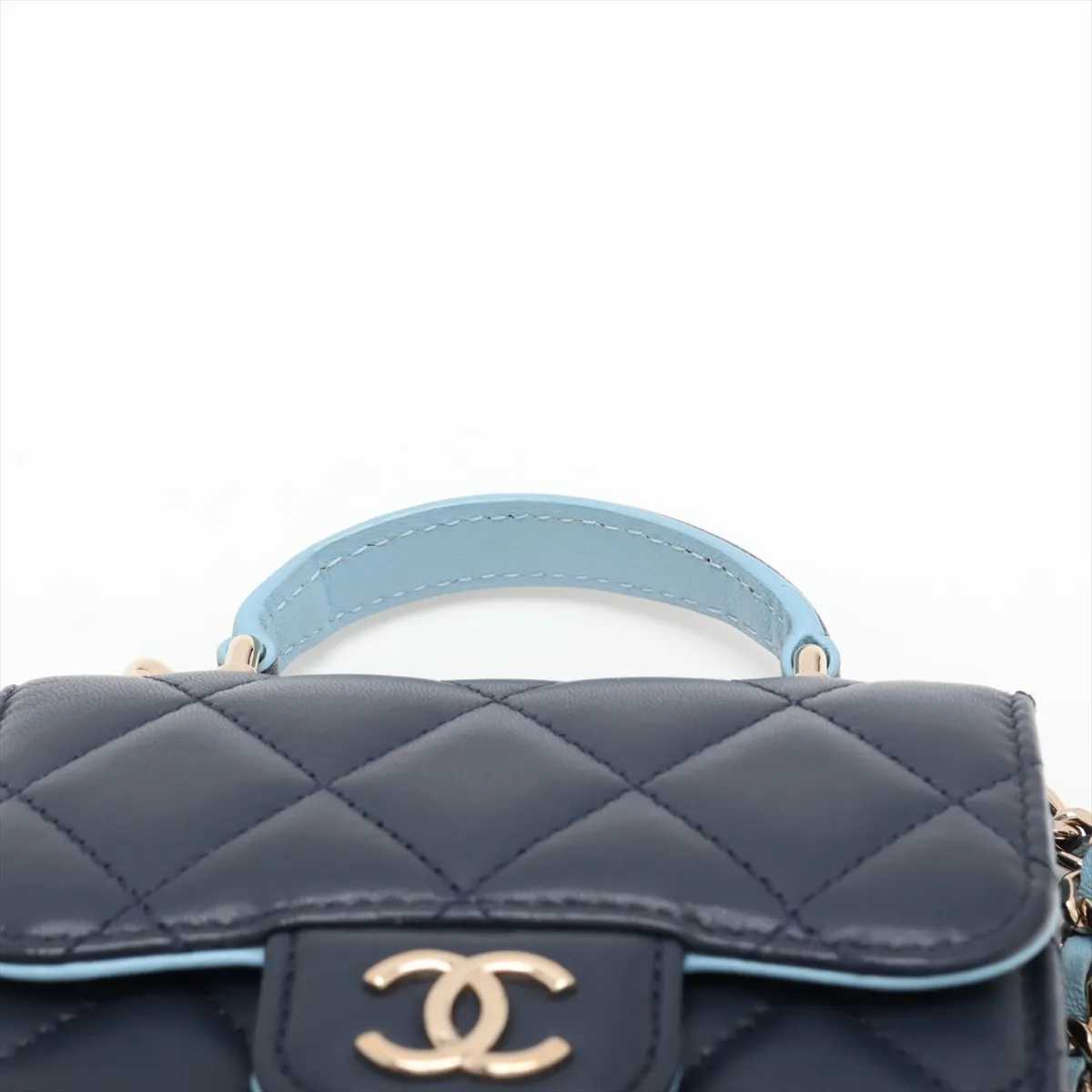 Mini Matelassé Lambskin 2-Way Handbag, Blue with Gold Hardware, P4K1211K, Random Serial Number — view 6
