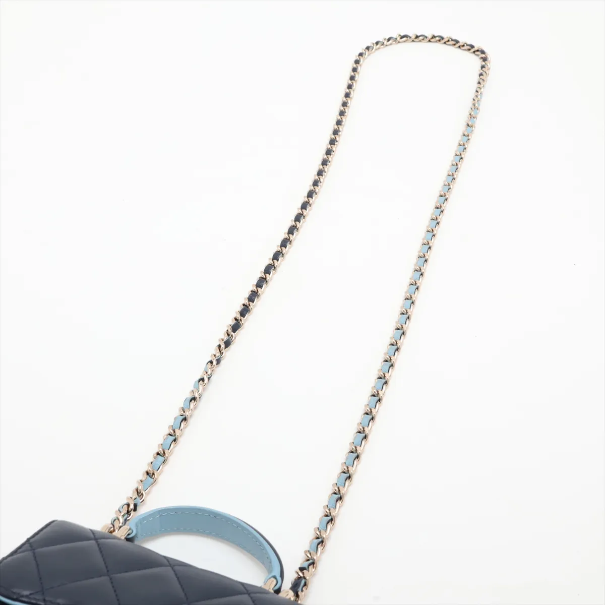 Mini Matelassé Lambskin 2-Way Handbag, Blue with Gold Hardware, P4K1211K, Random Serial Number — view 7