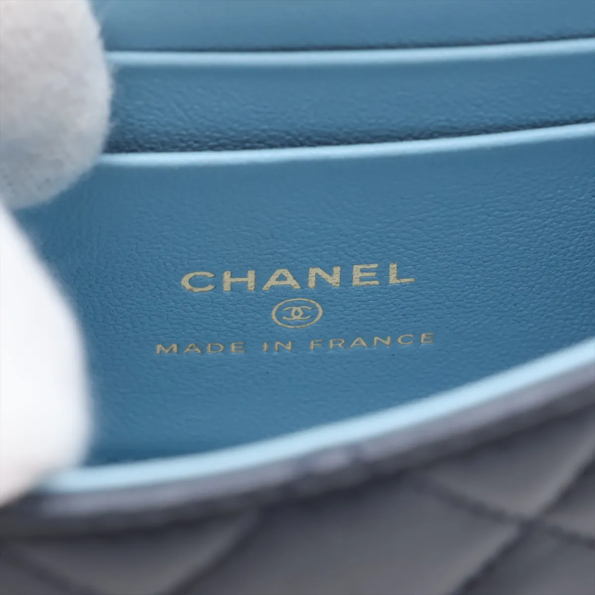 Mini Matelassé Lambskin 2-Way Handbag, Blue with Gold Hardware, P4K1211K, Random Serial Number — view 9