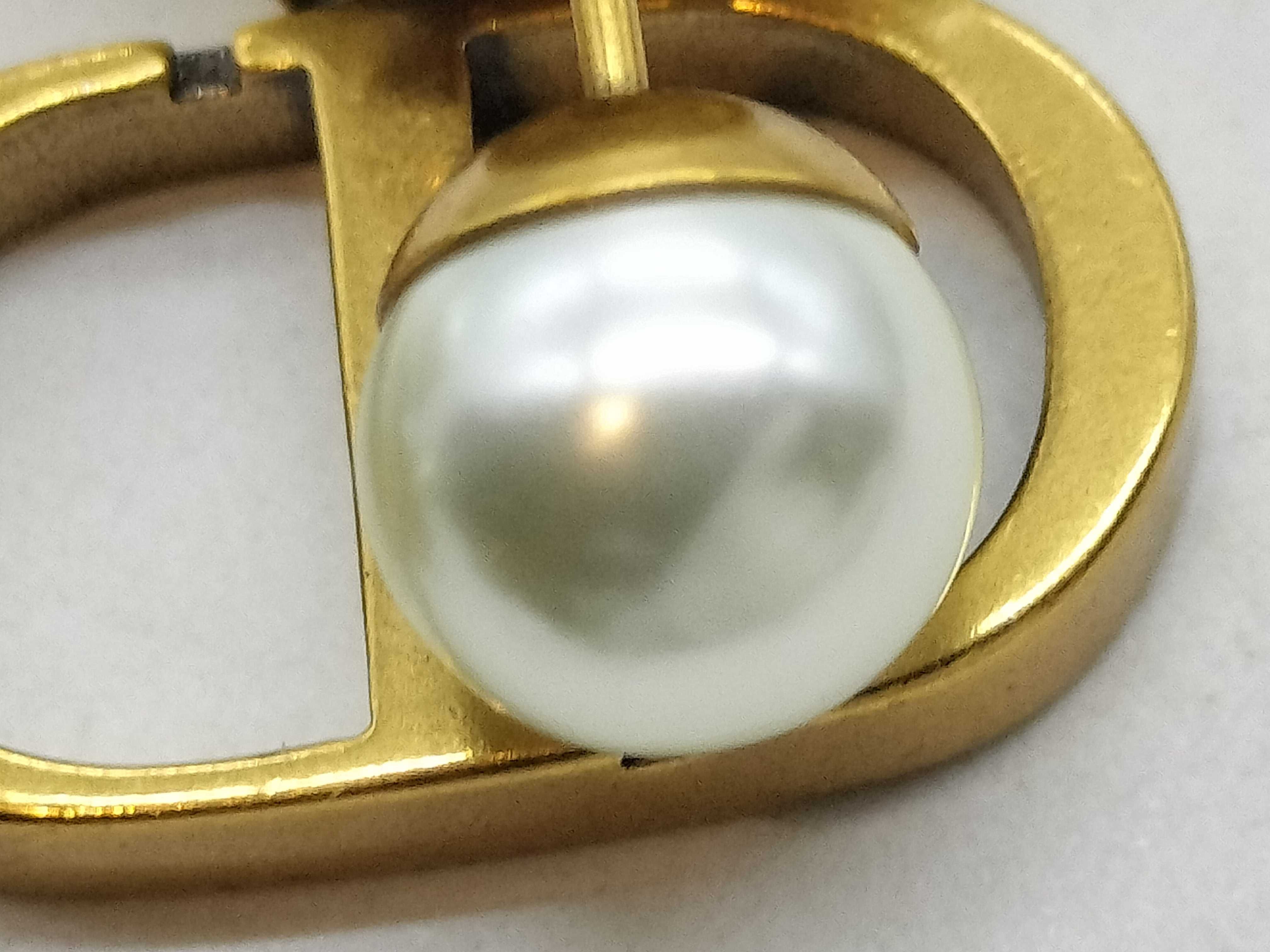 CD Logo Pearl Earrings Gold Earrings — view 2