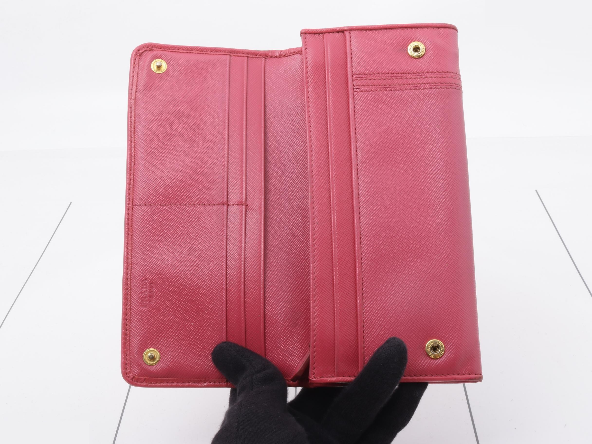 Saffiano logo bi-fold long wallet, pink — view 4