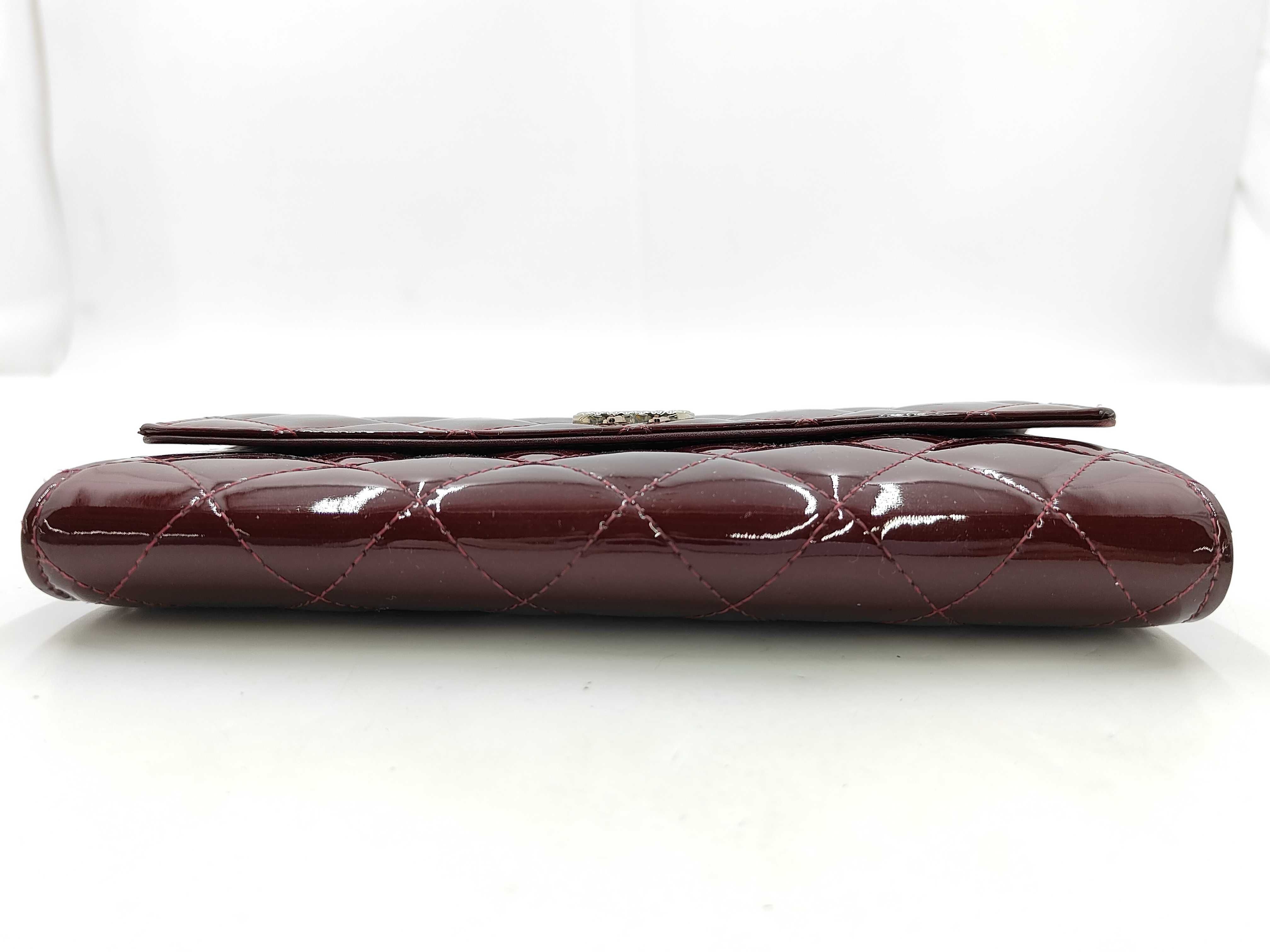 Matelassé Long Wallet, Enamel, Red — view 3