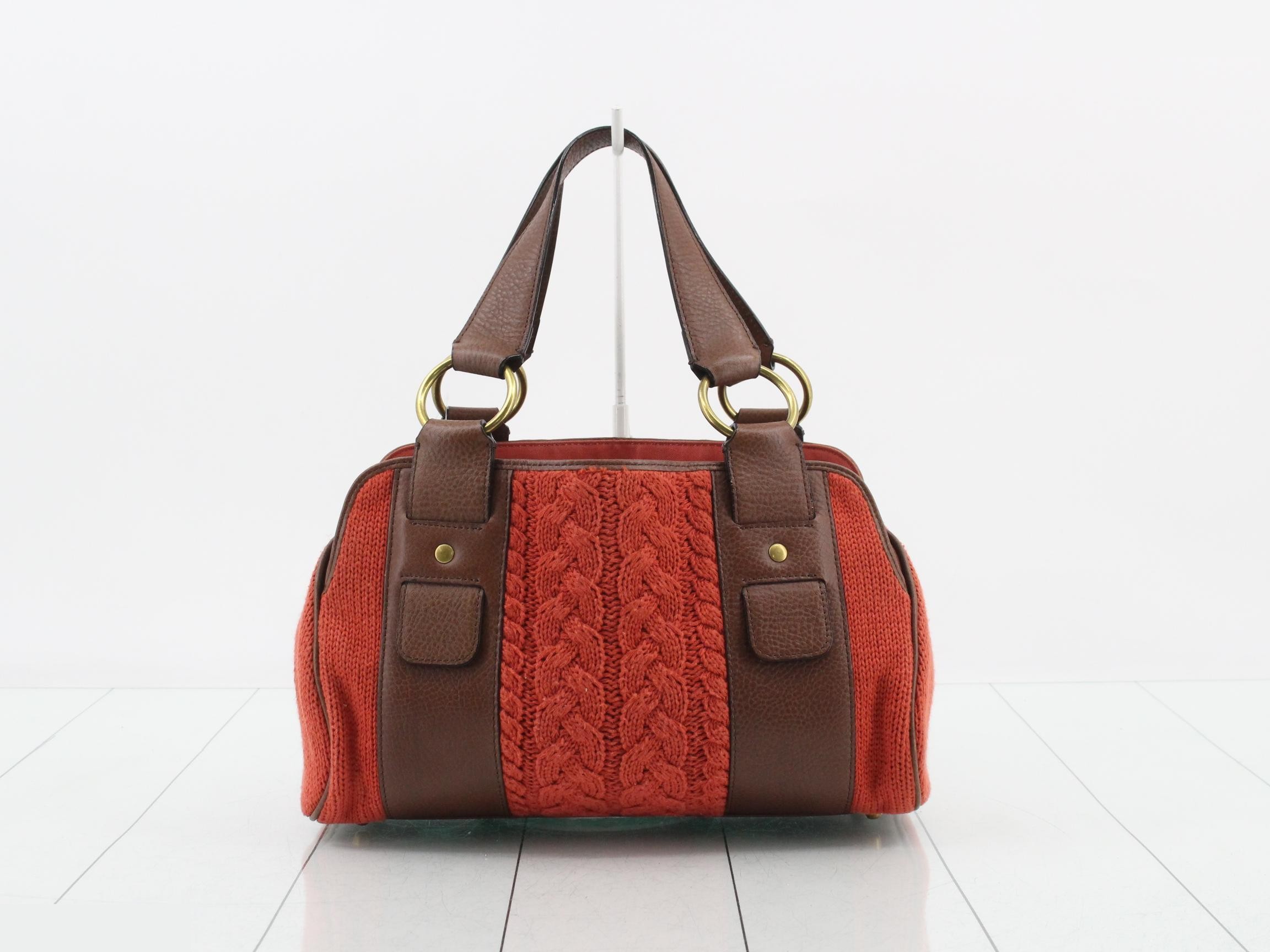 Cotton and leather combination handbag — view 2