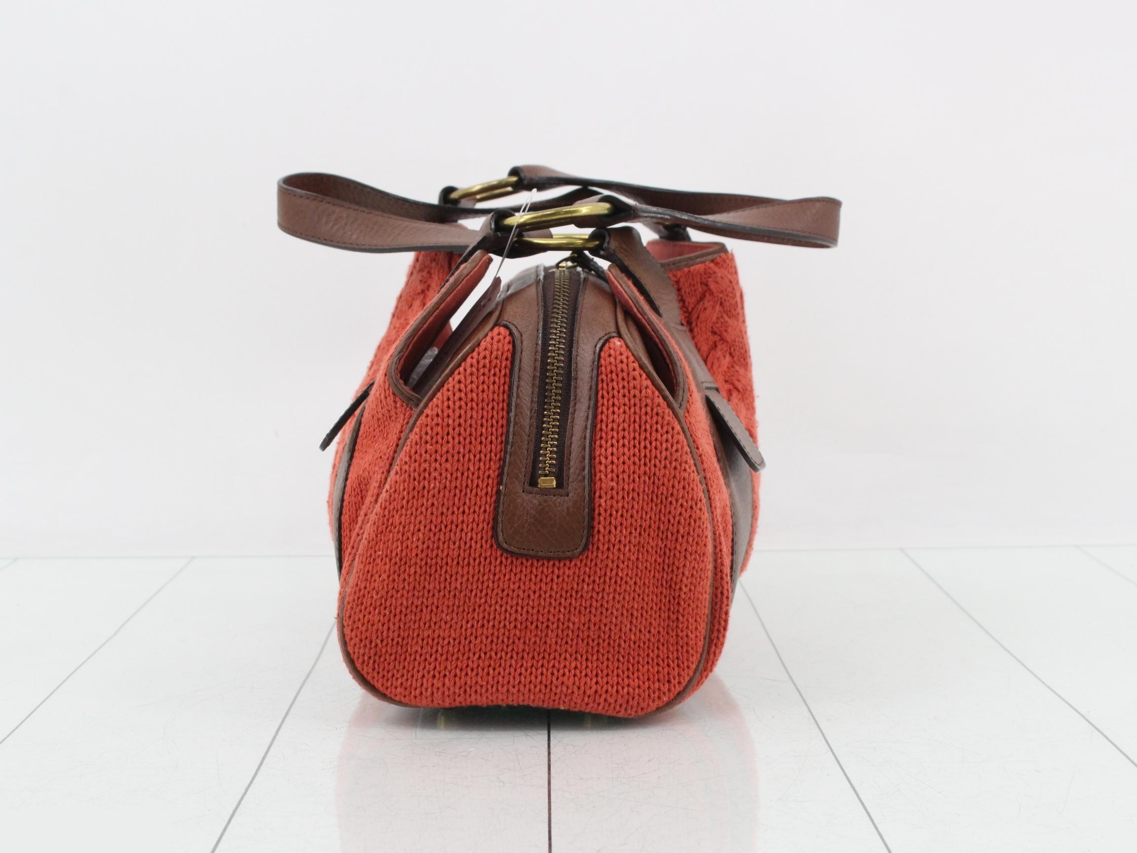 Cotton and leather combination handbag — view 3