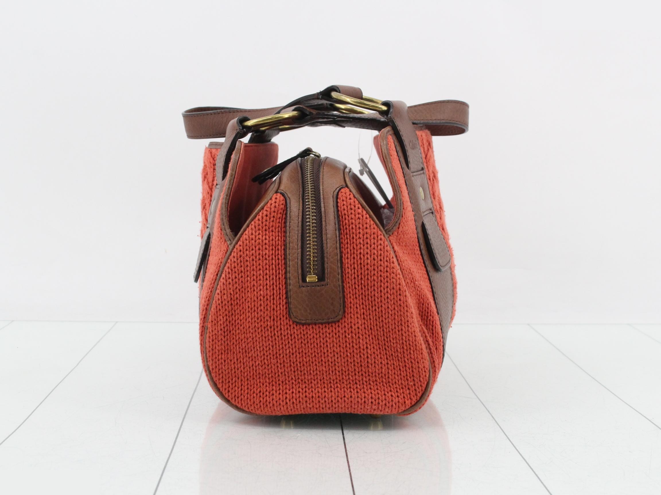 Cotton and leather combination handbag — view 4