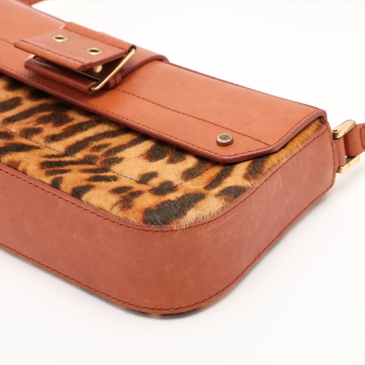 Street Chic Calf Hair x Leather Shoulder Bag, Brown (Outlet) — view 3